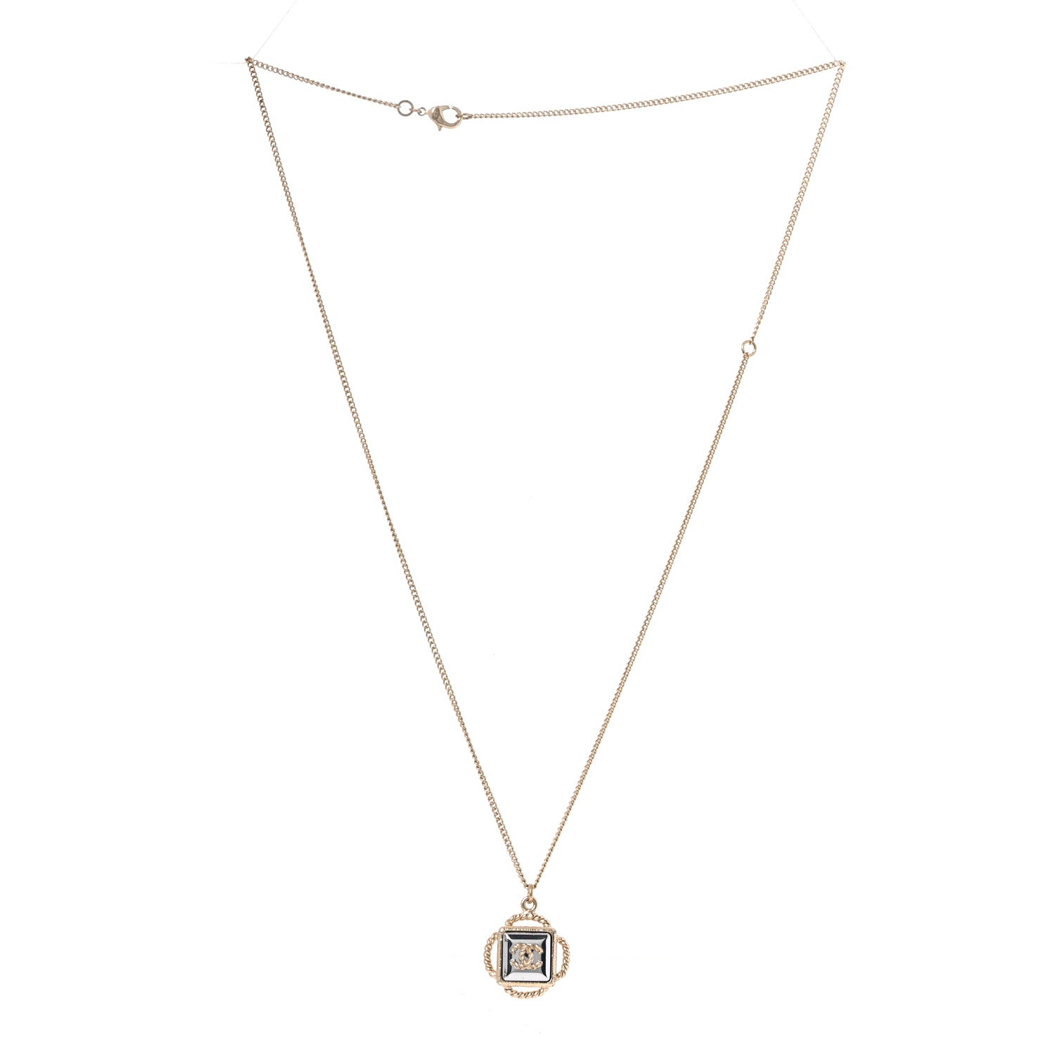 Mirror Twisted CC Pendant Necklace Gold Dark Grey