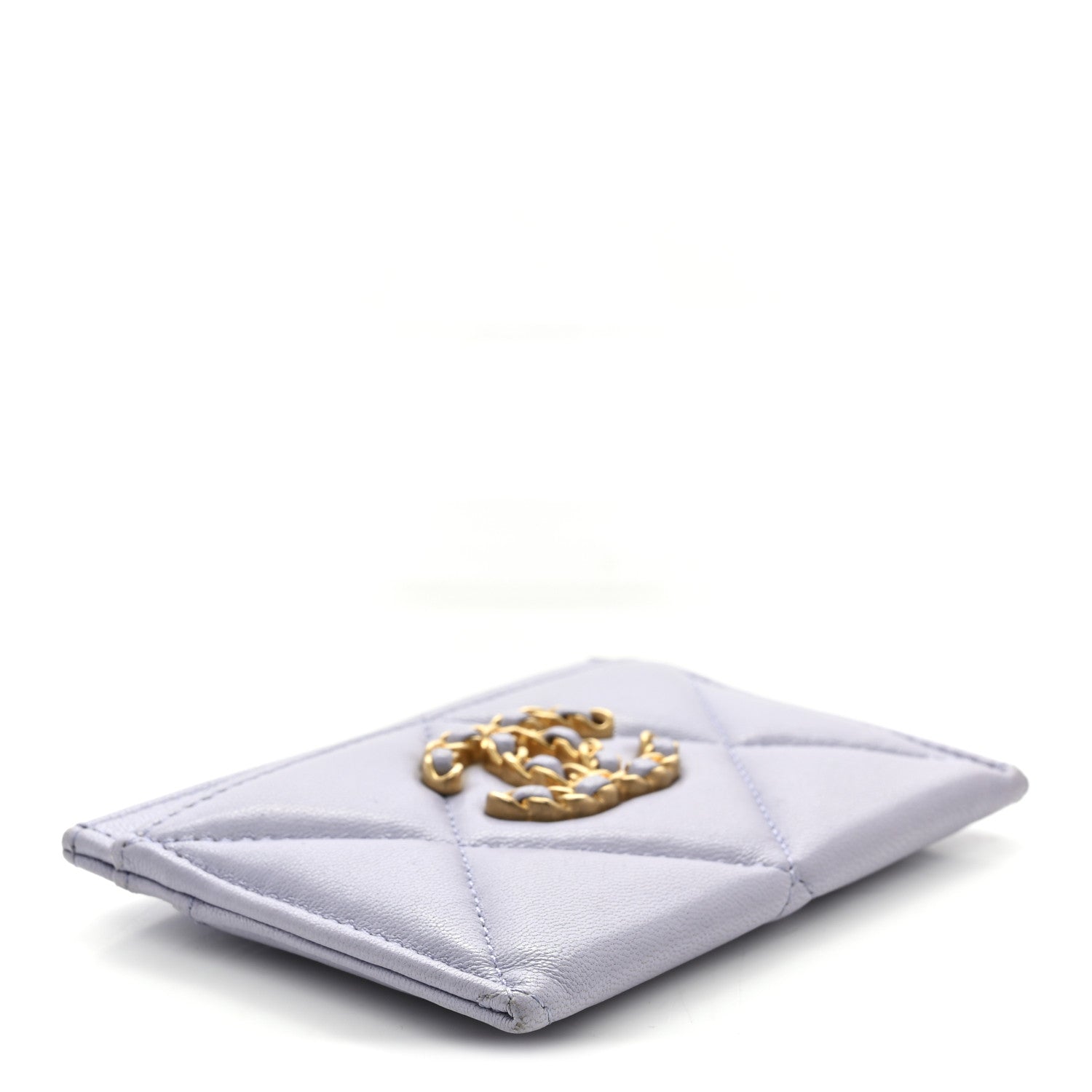 Lambskin Quilted Chanel 19 Card Holder Light Purple