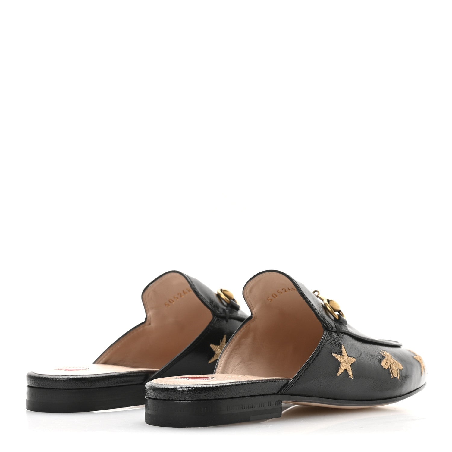 Goatskin Bee Star Embroidered Womens Princetown Slippers 35.5 Black