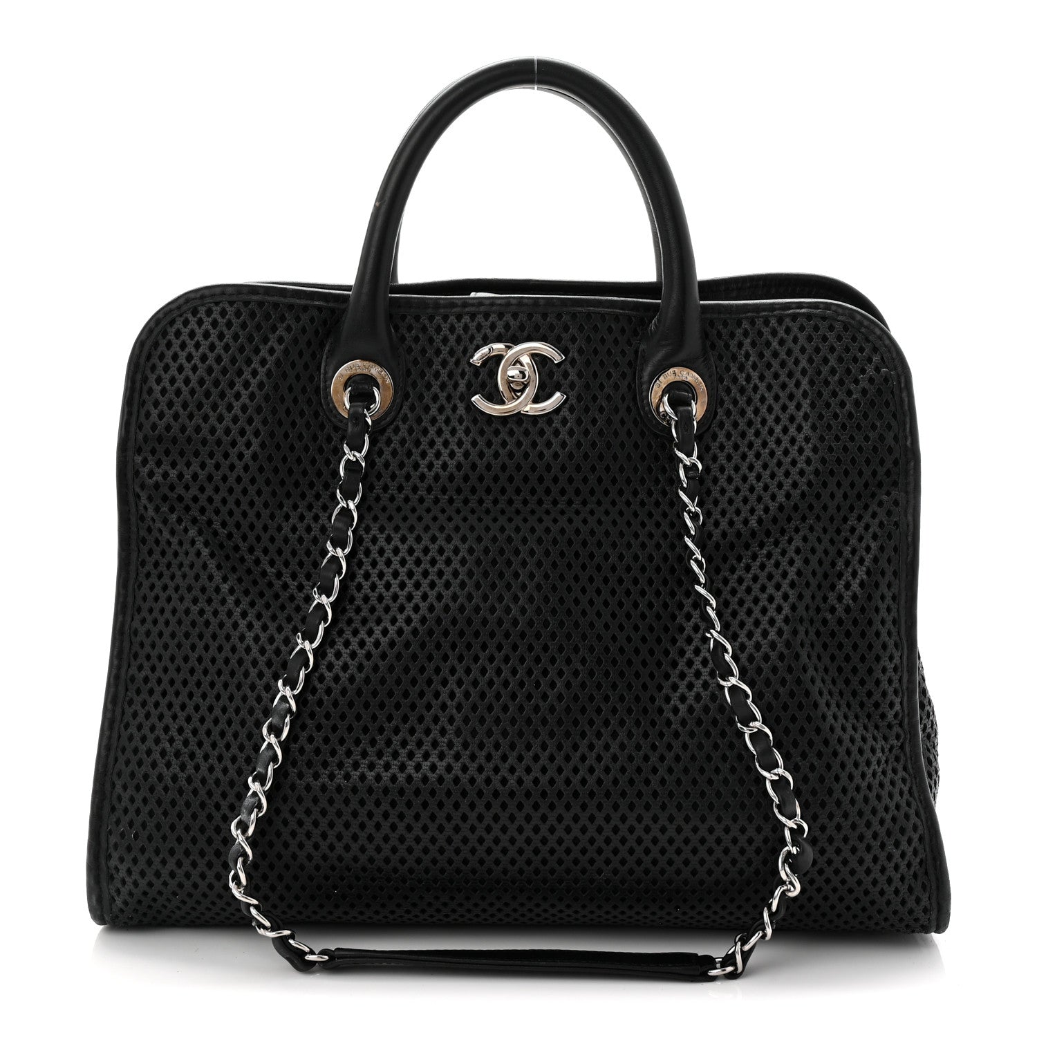 Calfskin Perforated Up In The Air Tote Black