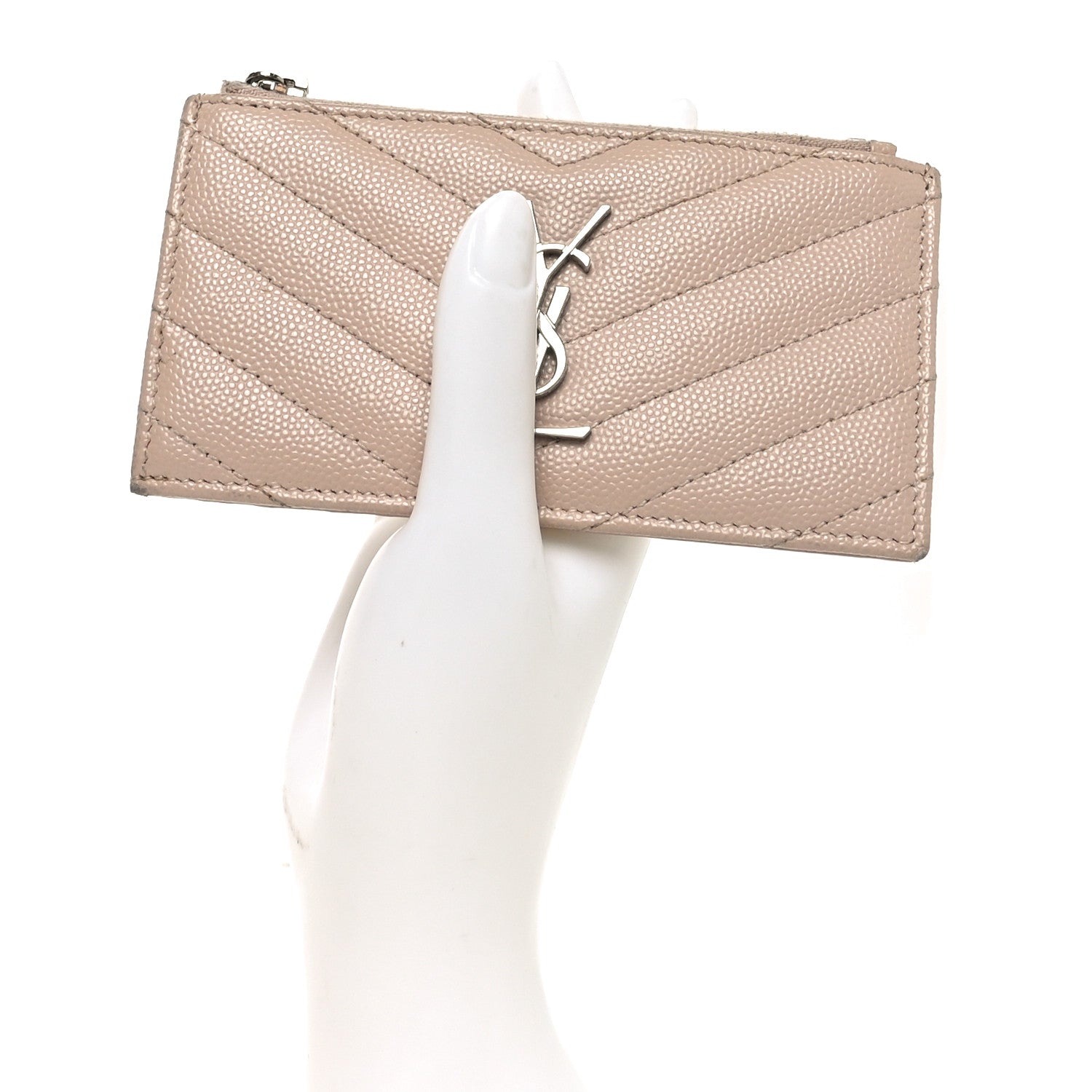 Grain De Poudre Matelasse Chevron Monogram Fragments Zippered Card Case Marble Pink