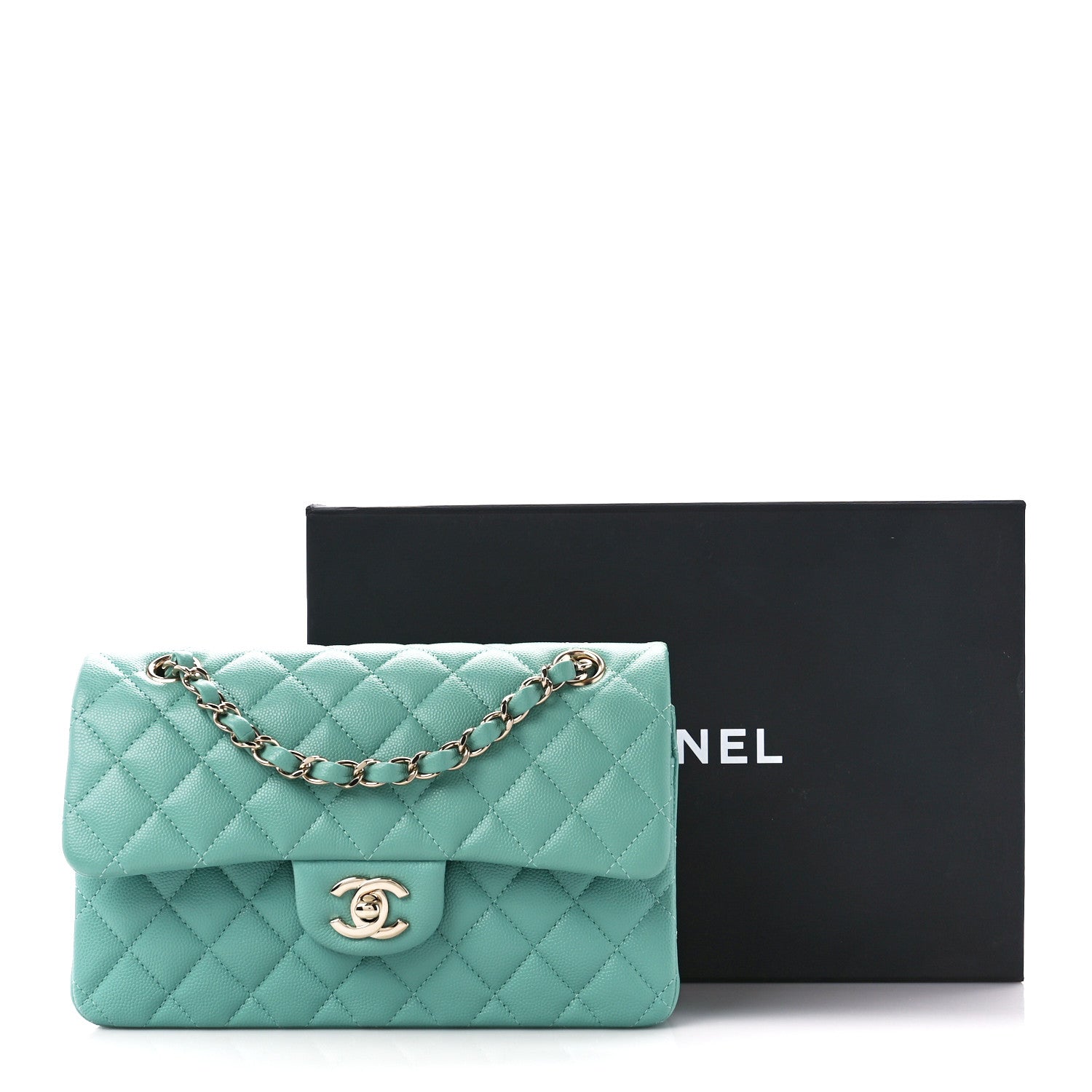 Caviar Quilted Small Double Flap Light Green