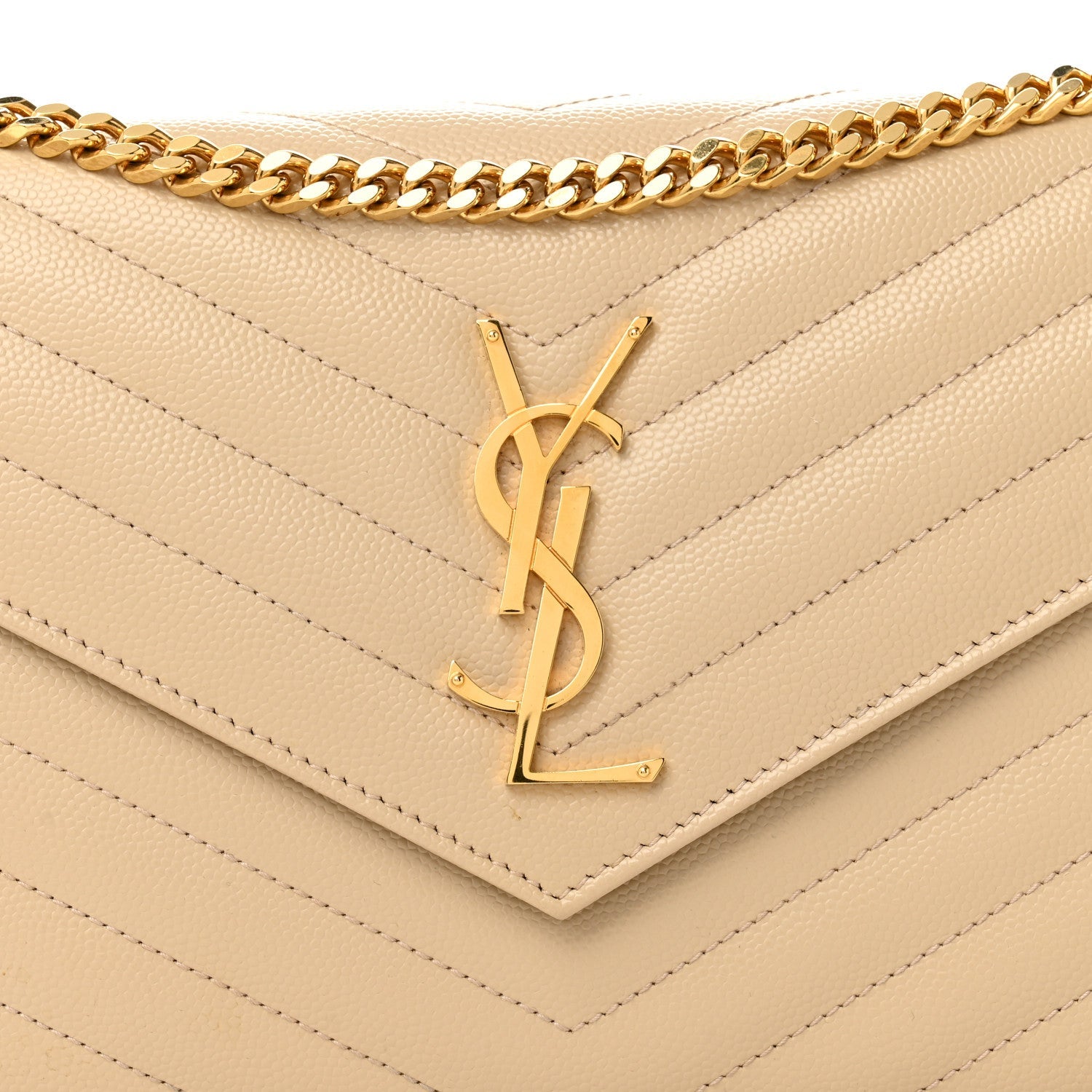 Grain De Poudre Matelasse Chevron Monogram Chain Wallet Nude Powder