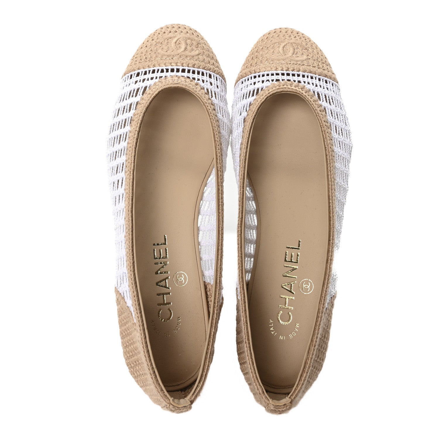 Raffia Cap Toe Ballerina Flats 37.5 White Beige
