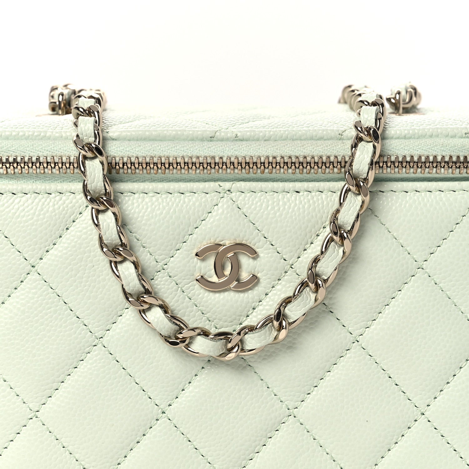 Caviar Quilted Small Tiny CC Vanity Case With Chain Light Green
