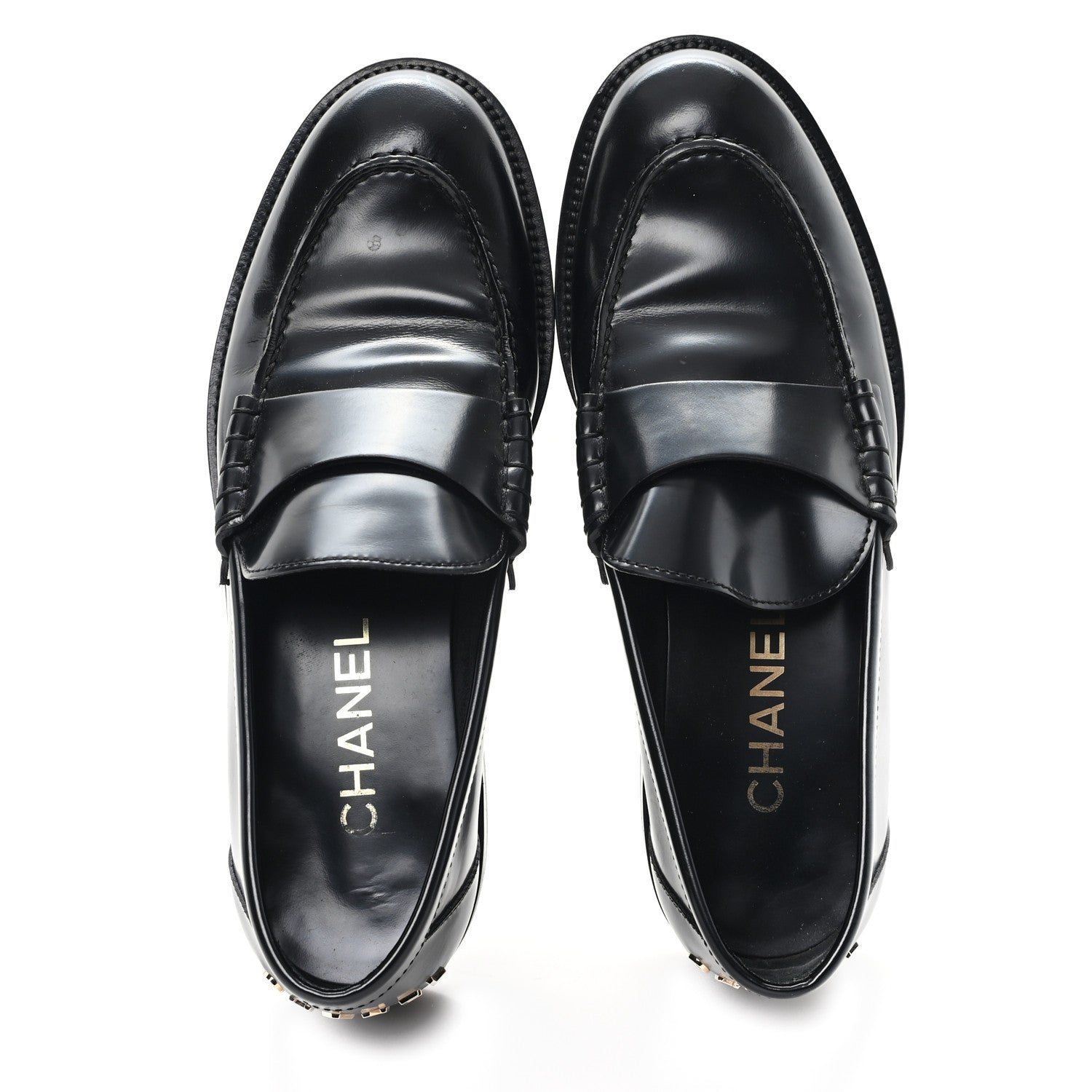 Shiny Calfskin Logo Loafers 38.5 Black