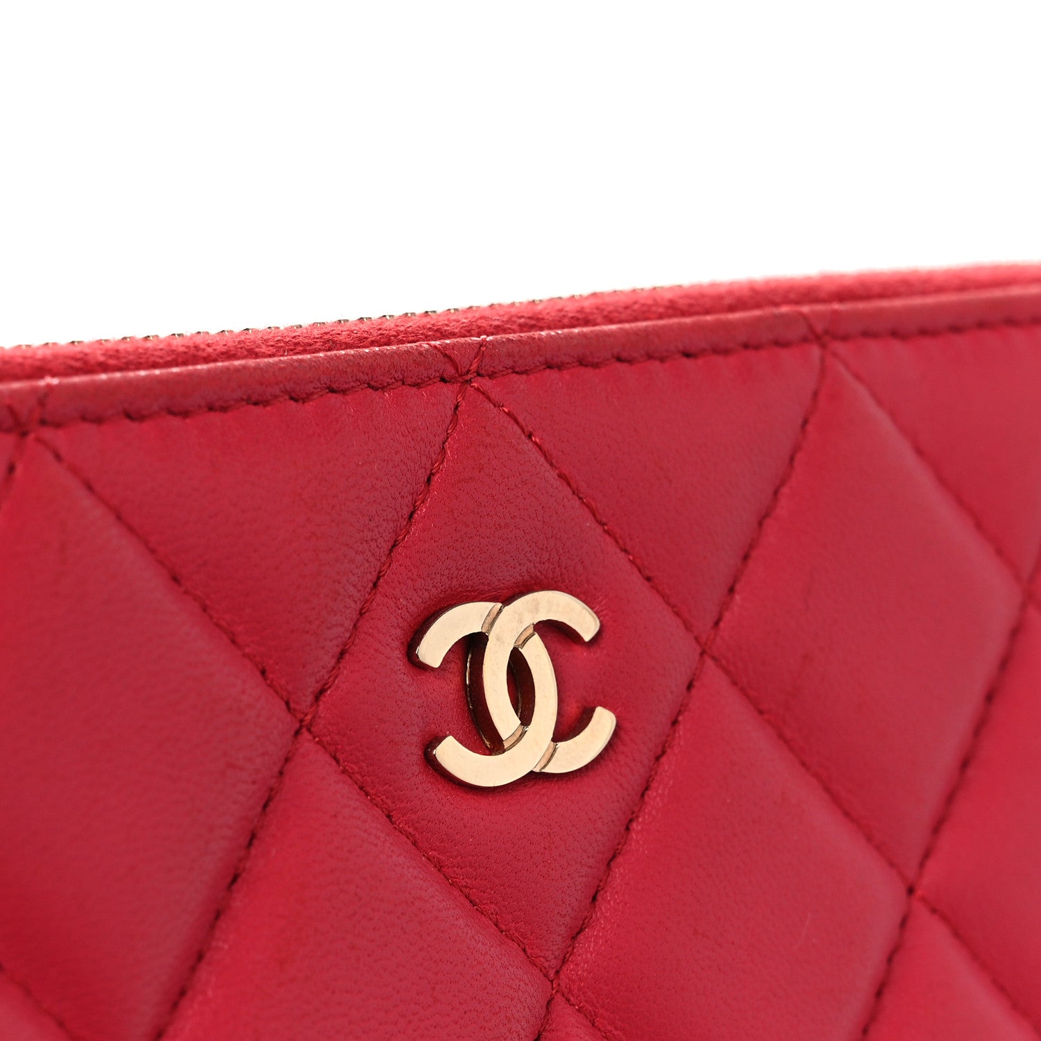 Lambskin Quilted Large Cosmetic Case Red