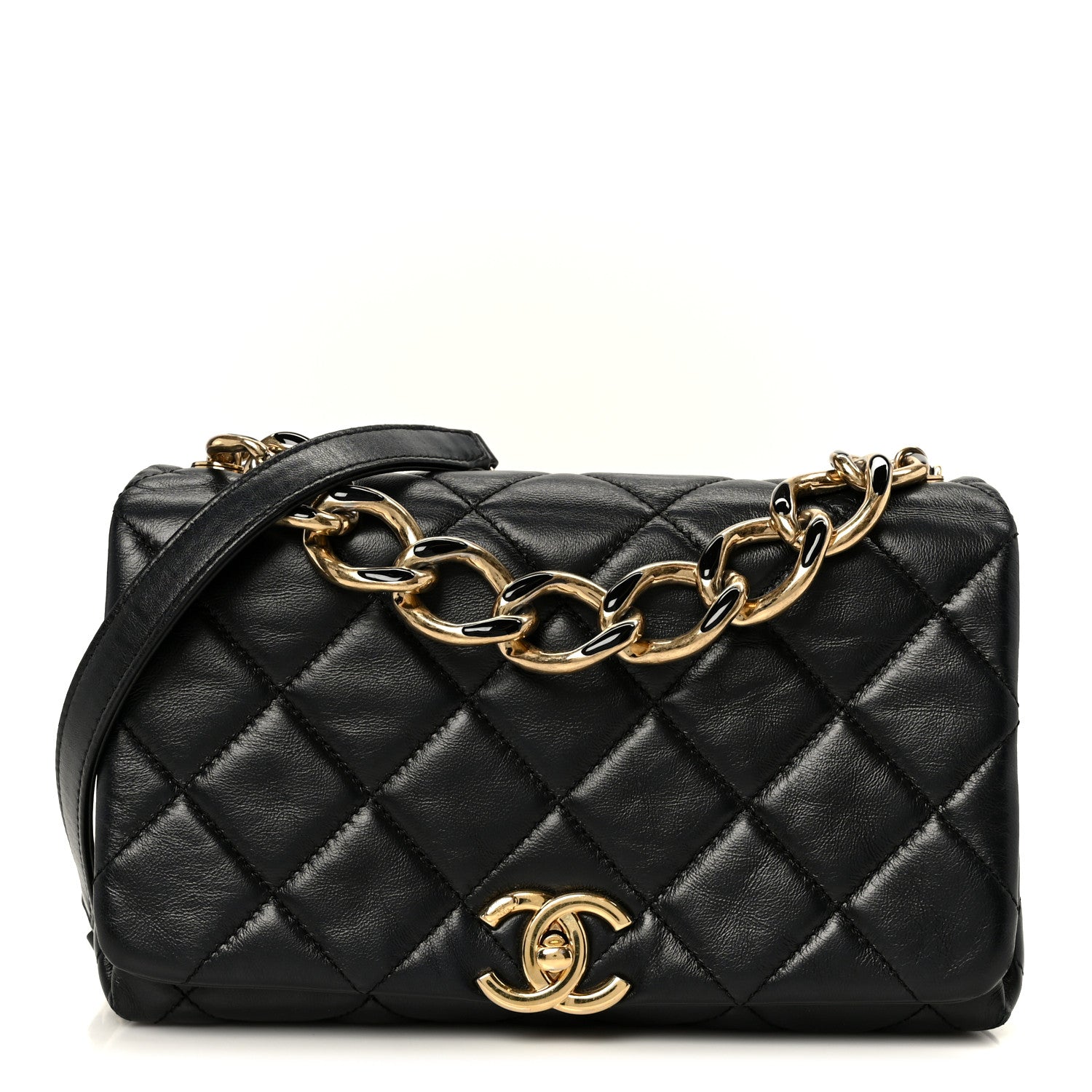 Lambskin Quilted Medium Color Match Flap Black