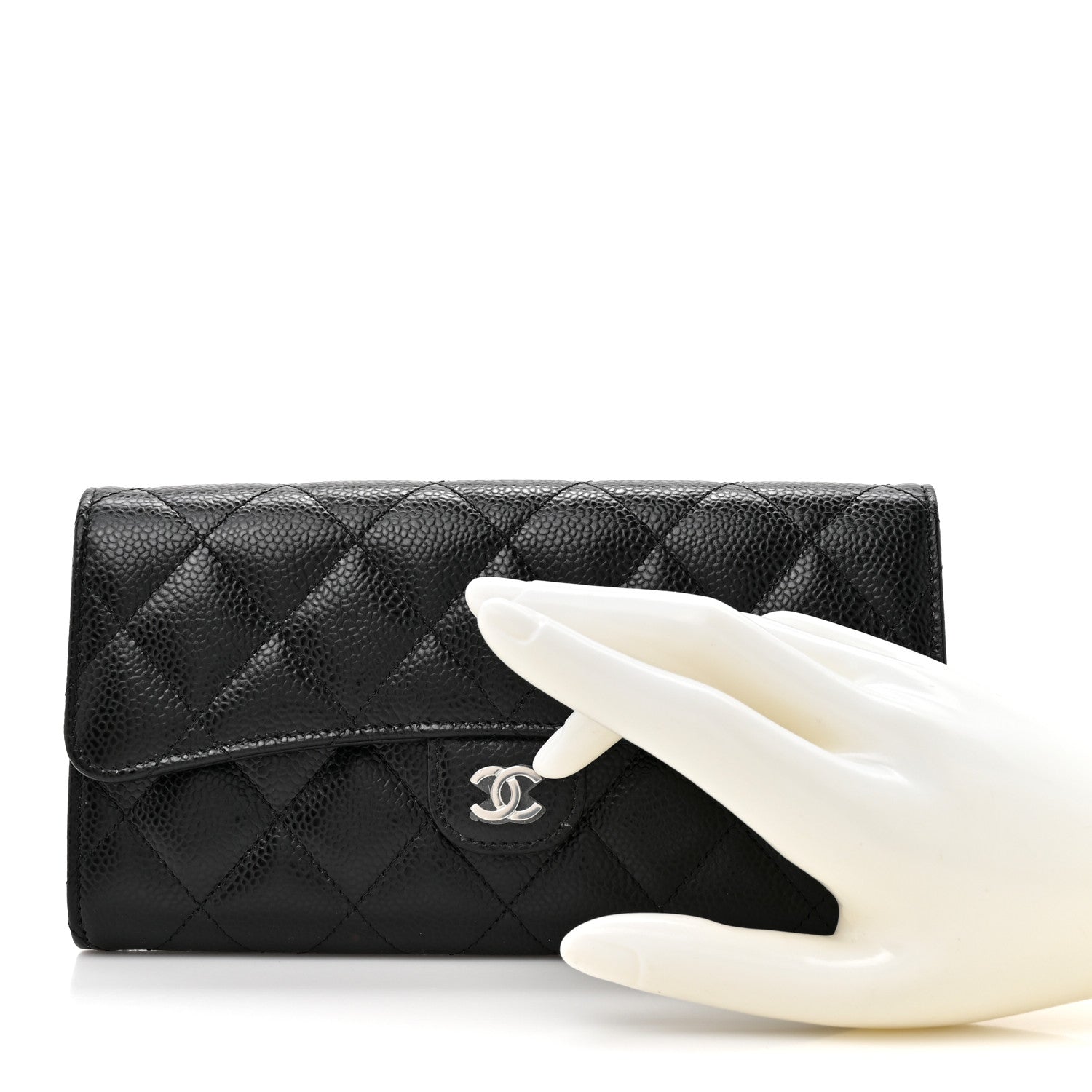 Caviar Quilted Large Gusset Flap Wallet Black