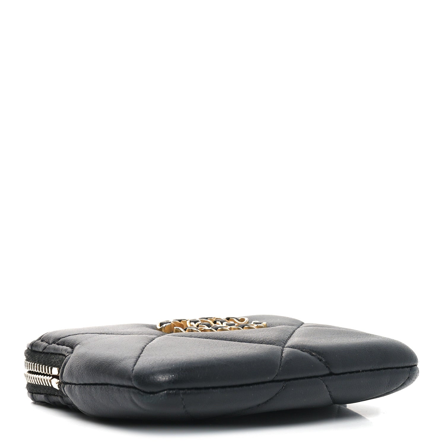 Lambskin Quilted Chanel 19 Zip Card Holder Wallet Black