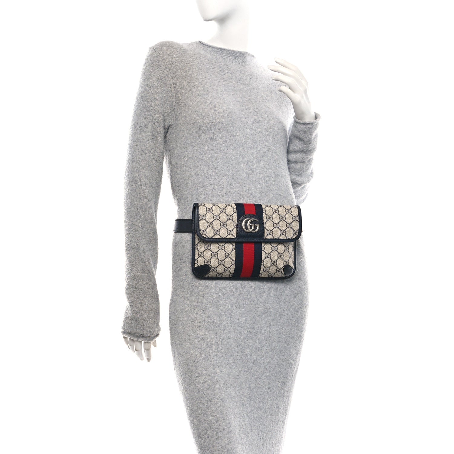GG Supreme Monogram Web Small Ophidia Belt Bag 90 36 Beige Navy