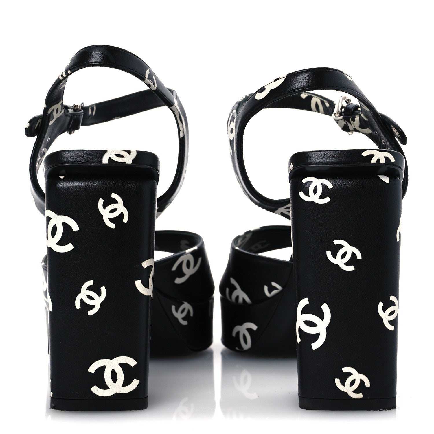 Printed Lambskin Coco Beach Platform Sandals 39 Black White