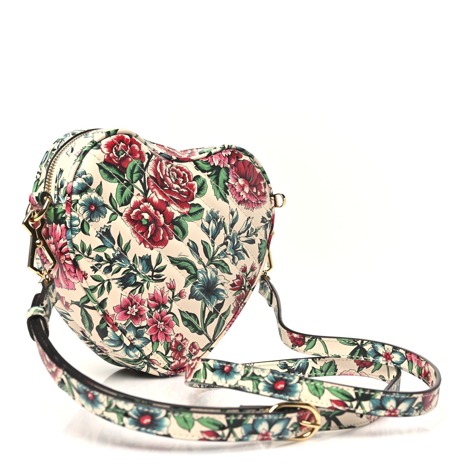 Calfskin Matelasse Diagonal Brit Roses Print Mini Interlocking G Heart Shoulder Bag White Multicolor