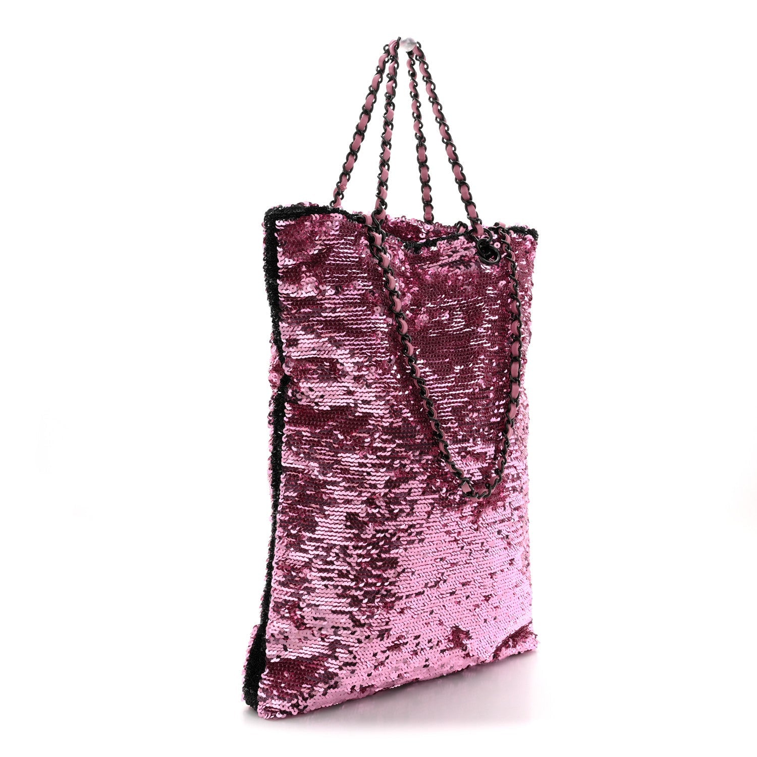 Sequin Logo Shopping Tote Pink Black