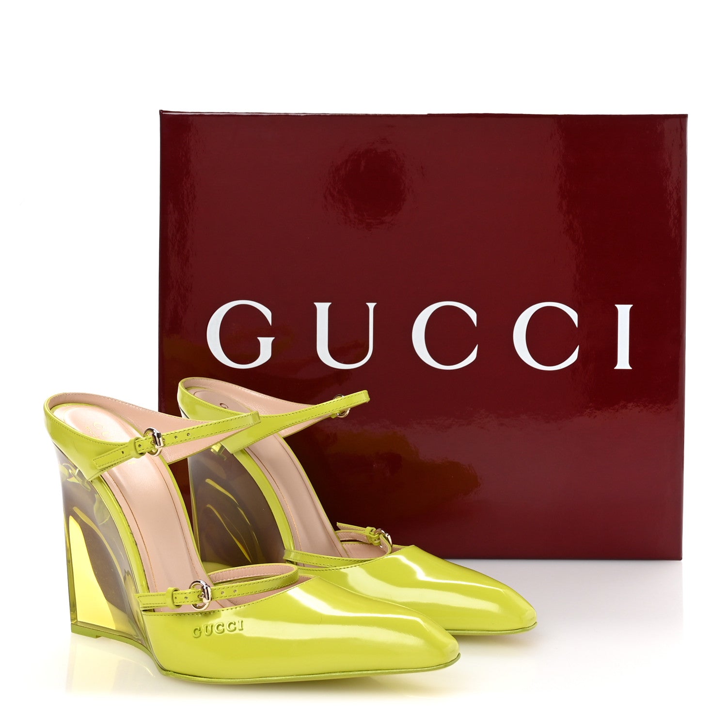 Regent Calfskin Lucite Wedge 110 Mules 39 Firefly