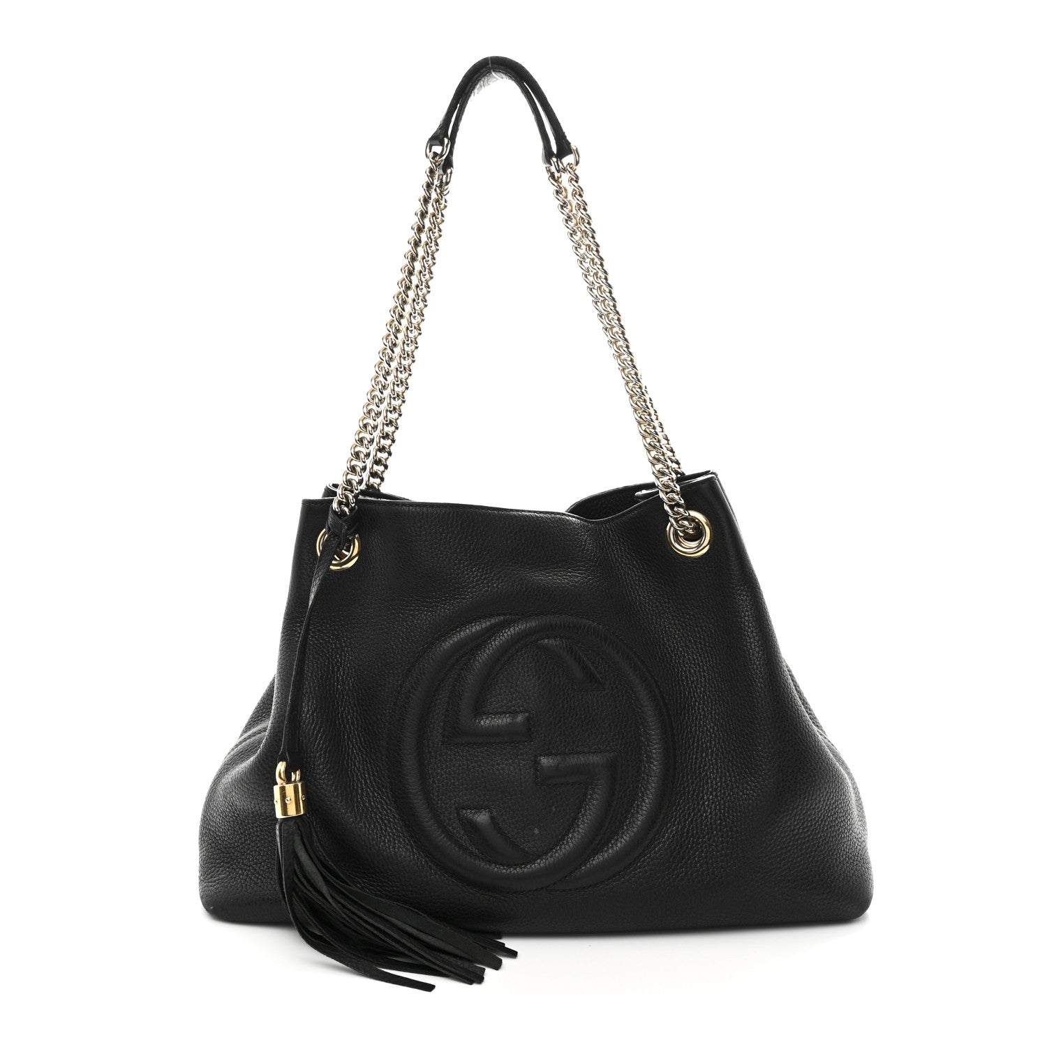Pebbled Calfskin Medium Soho Chain Shoulder Bag Black