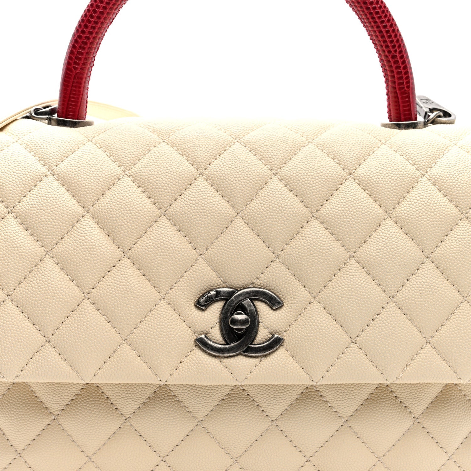 Caviar Lizard Quilted Medium Coco Handle Flap White