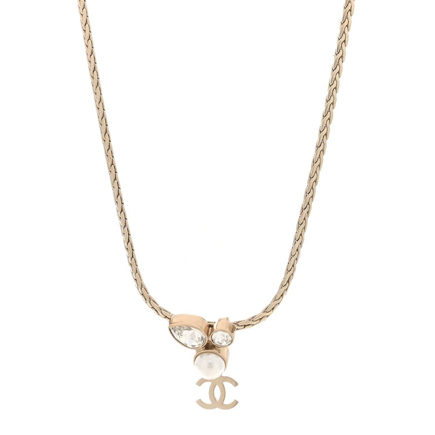 Pearl Crystal CC Teardrop Braided Necklace Gold
