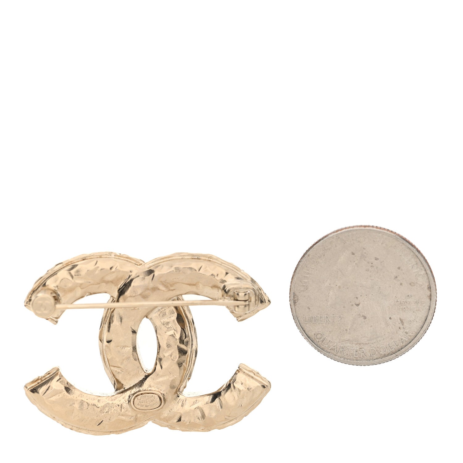 Crystal Textured CC Brooch Light Gold