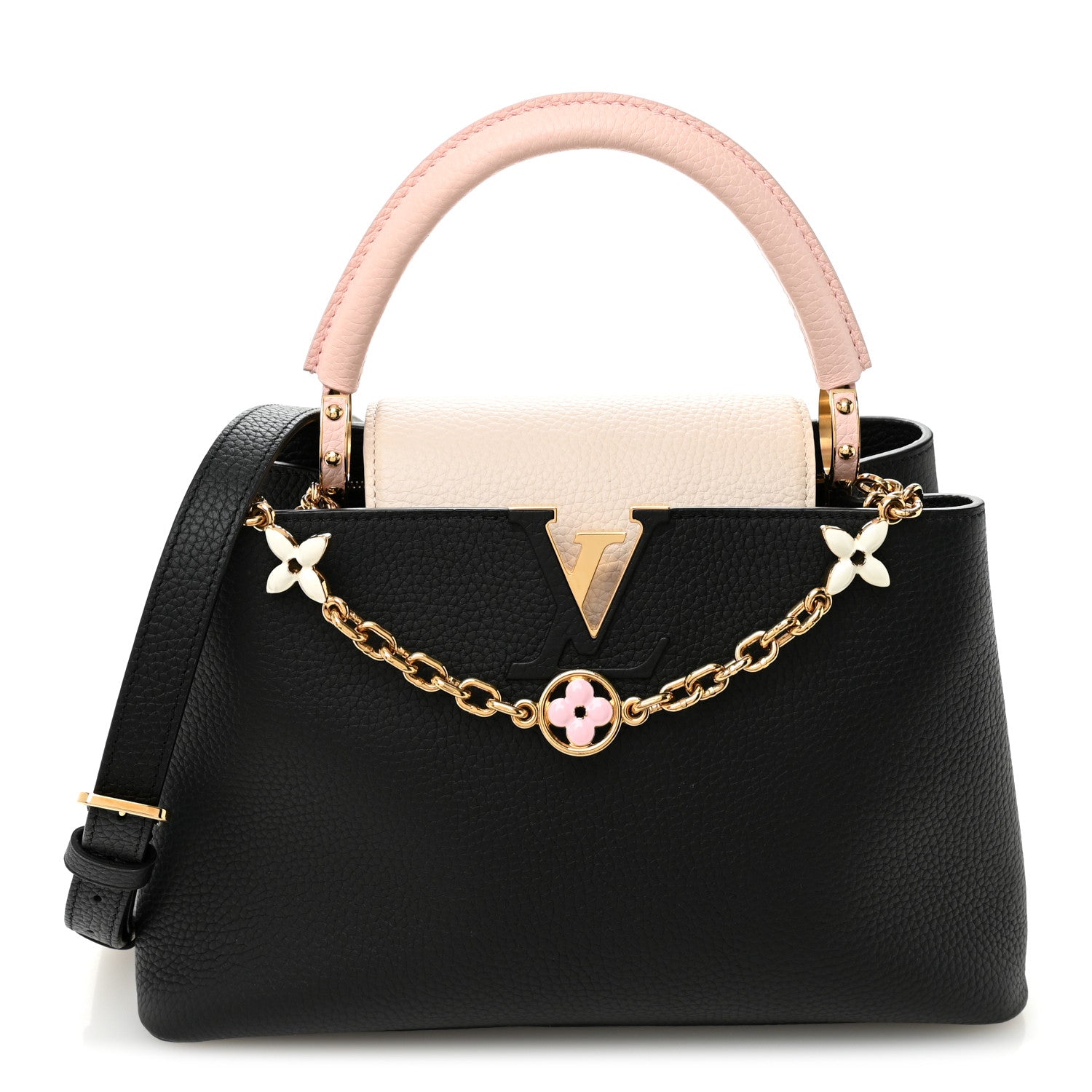 Taurillon Flower Chain Capucines MM  Black Cream Pink