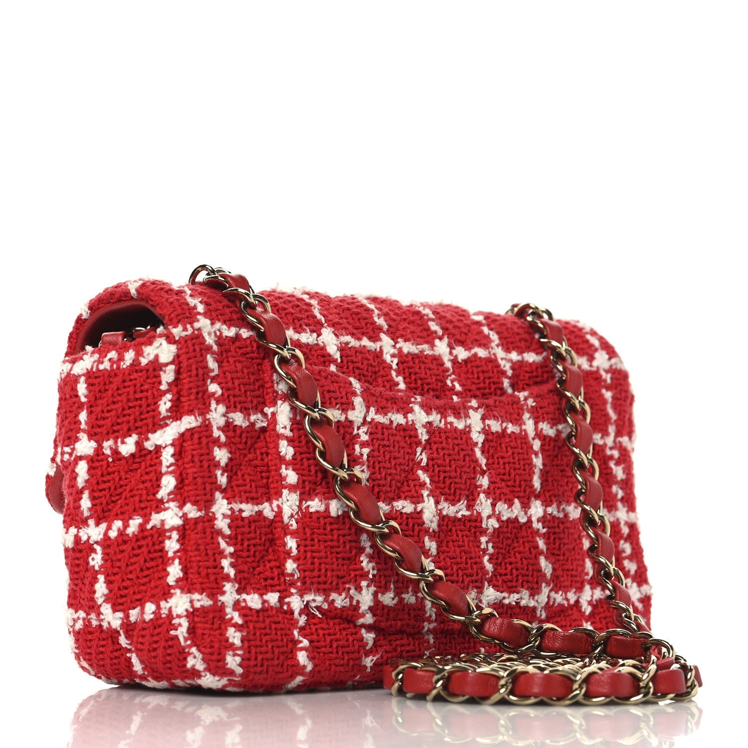 Tweed Quilted Mini Rectangular Flap White Red