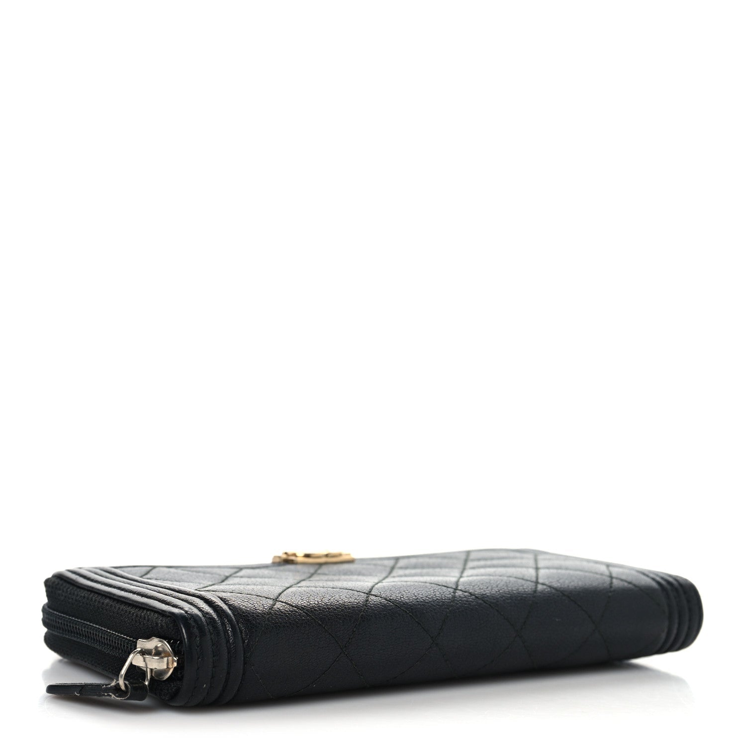 Caviar Quilted Boy Long Zip Around Wallet Black