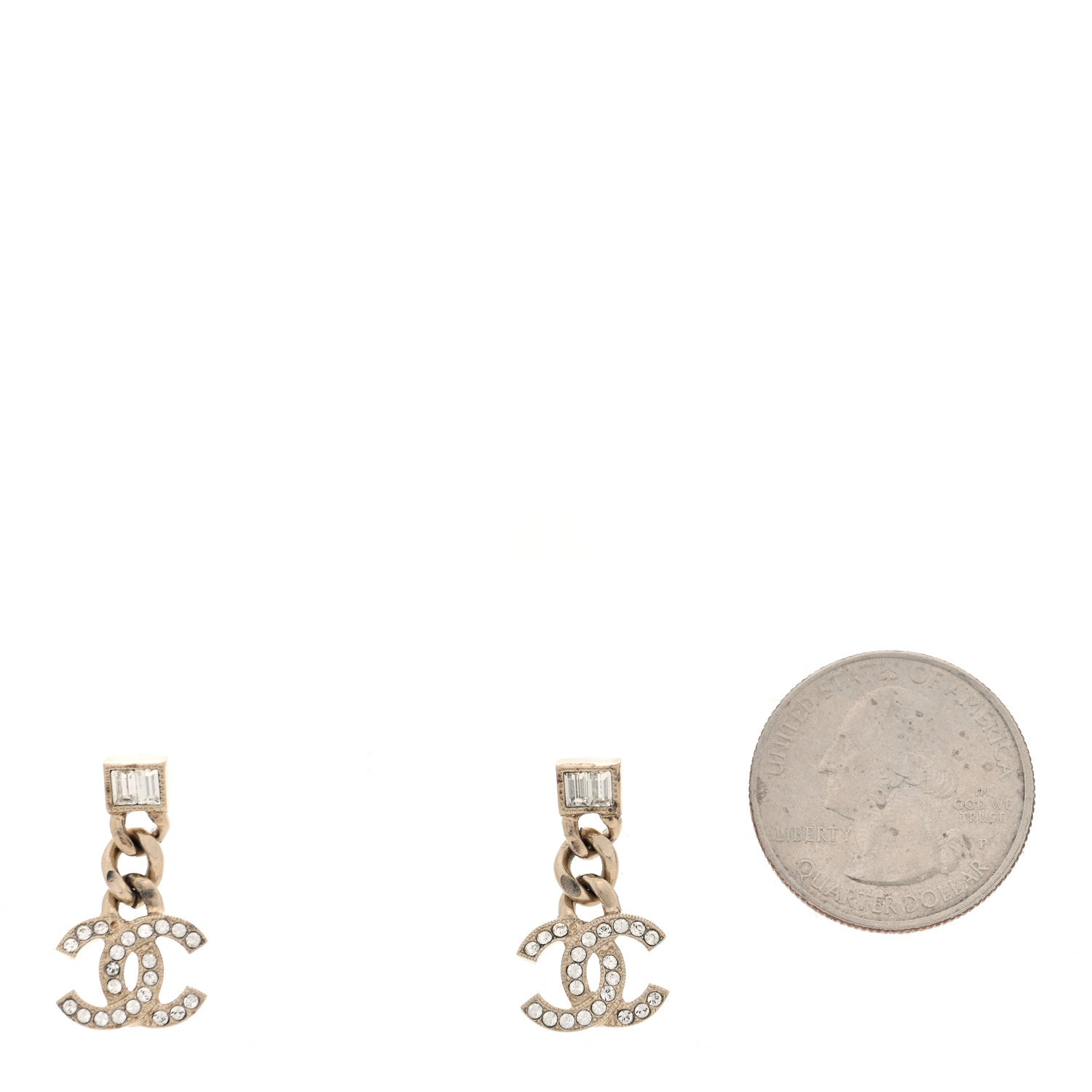 Metal Crystal Baguette CC Chain Drop Earrings Gold