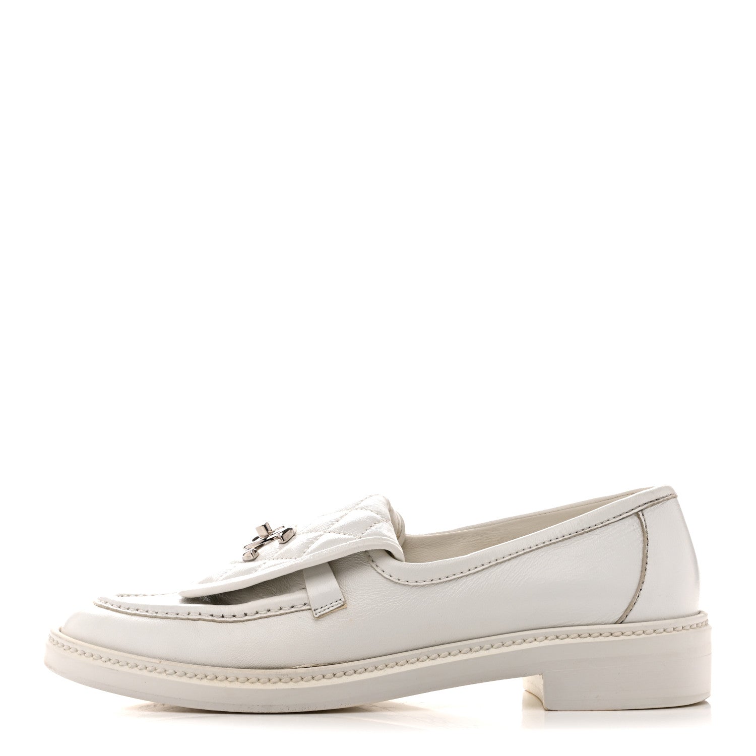 Shiny Lambskin Quilted CC Turnlock Loafers 40 White