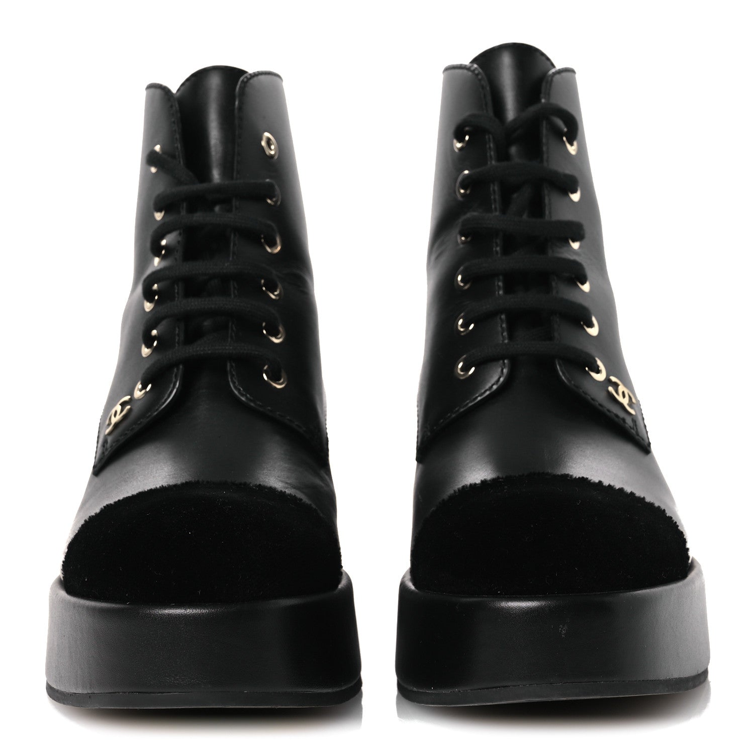 Calfskin Velvet CC Cap Toe Boots 40 Black