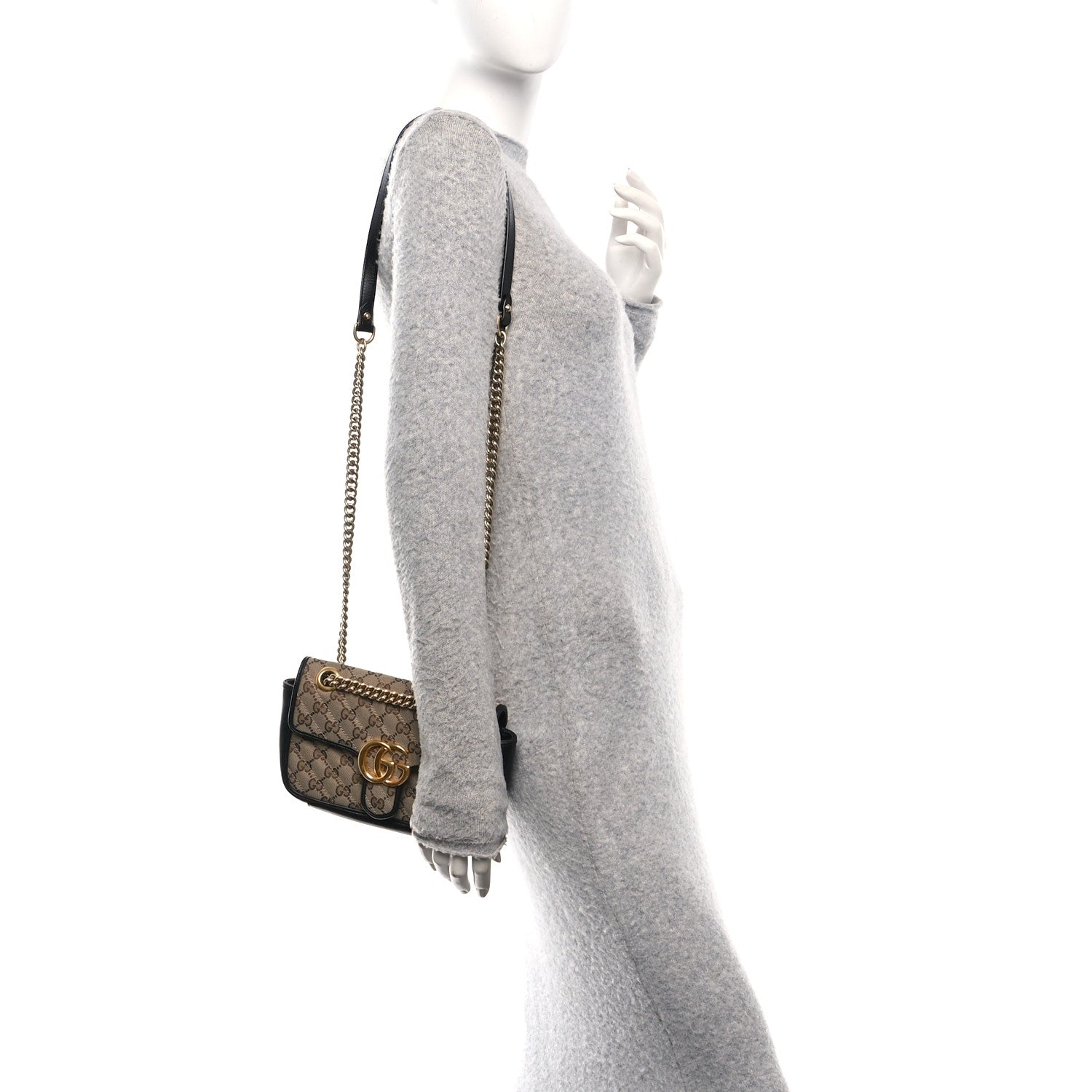 Monogram Matelasse Diagonal Mini GG Marmont Shoulder Bag Beige Black