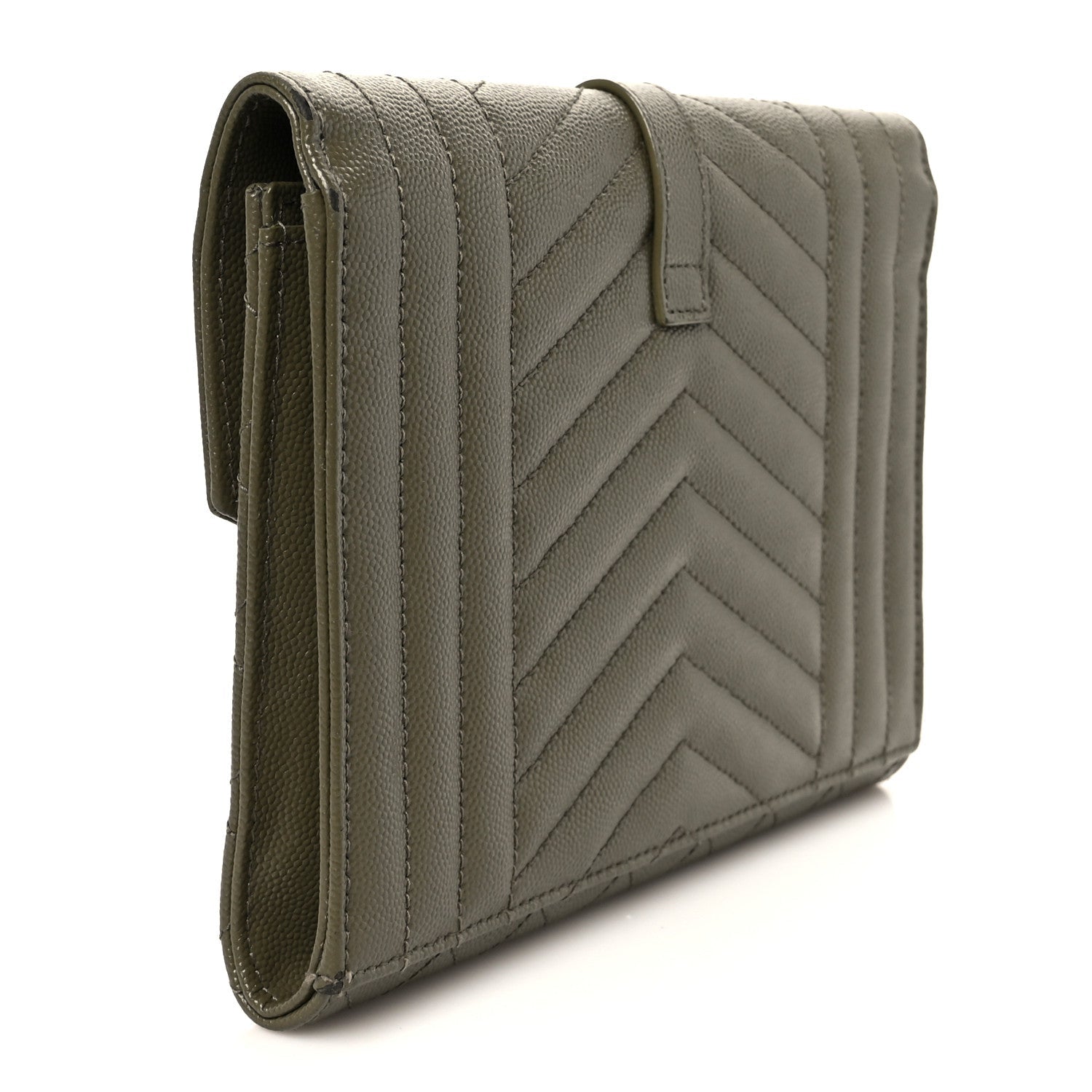 Grain De Poudre Textured Mixed Matelasse Triquilt Monogram Clutch Vert Kaki