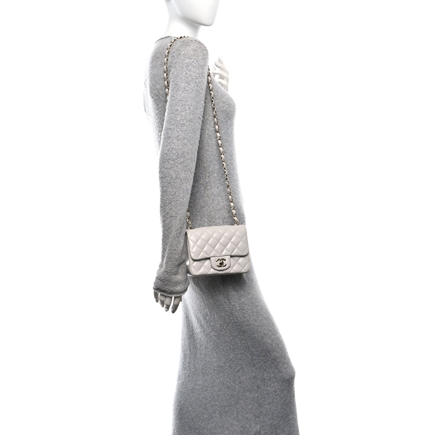 Lambskin Quilted Mini Square Flap Light Grey