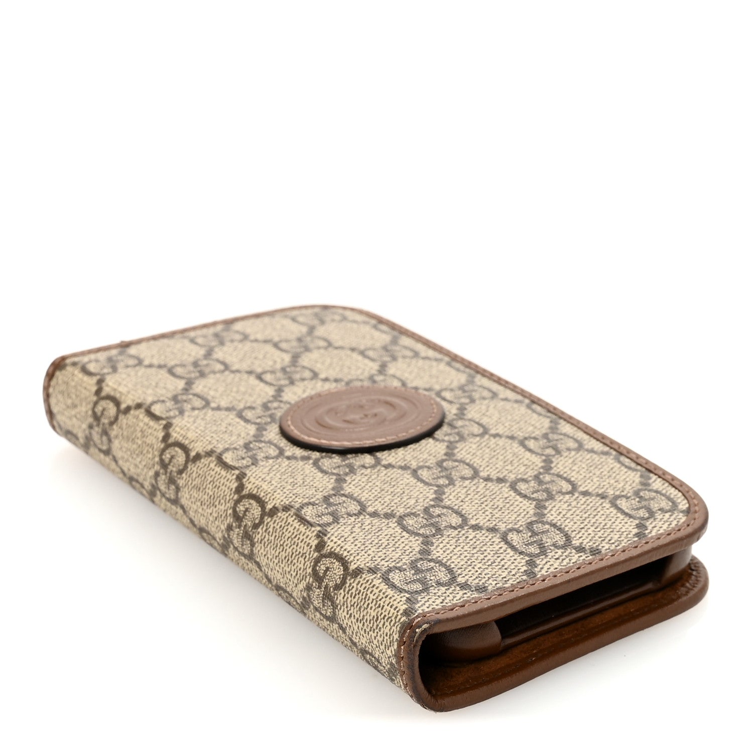 Supreme Monogram Azalea Calfskin Retro Interlocking G Phone 15 Case Wallet Beige Ebony Brown Sugar