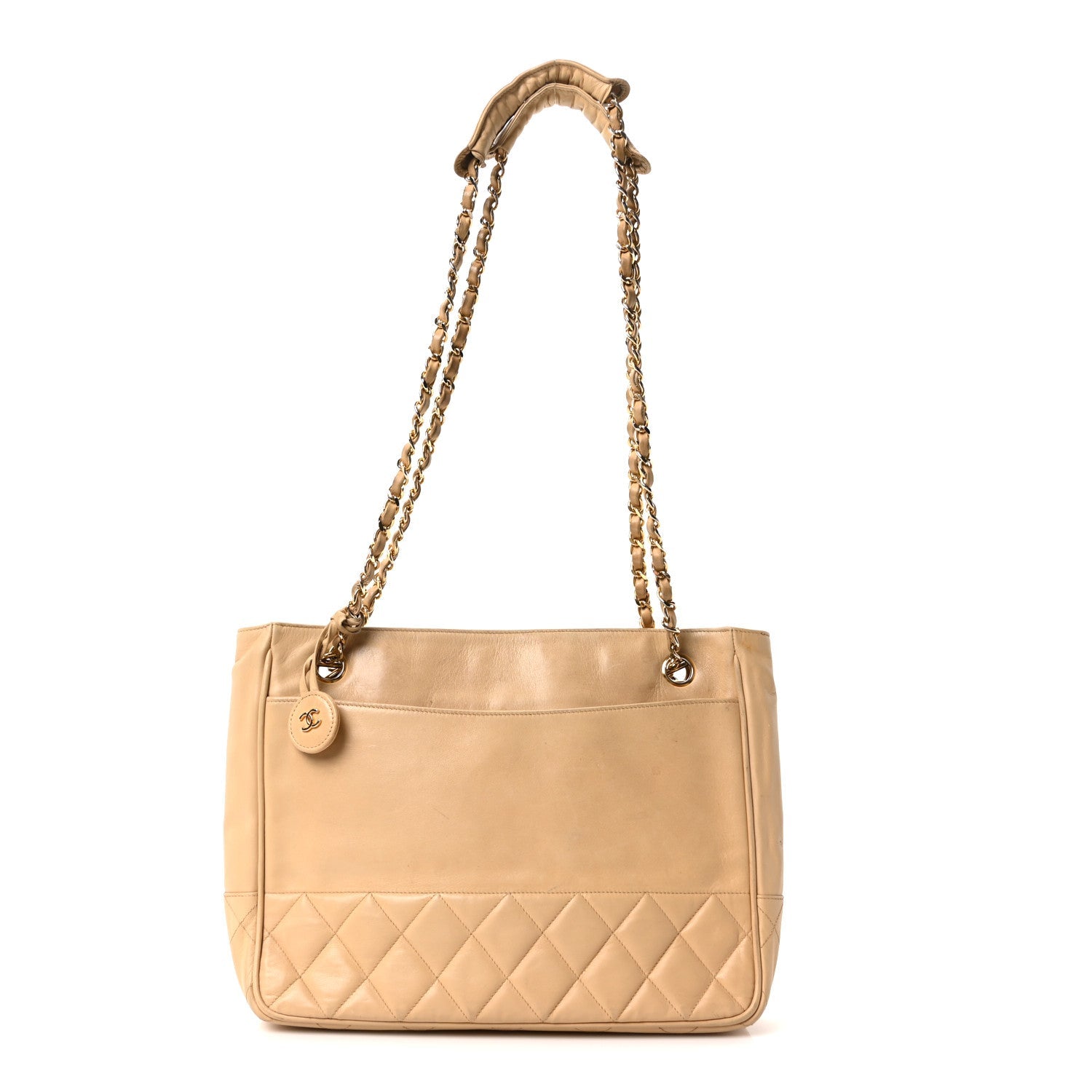 Lambskin Quilted Shopping Tote Beige