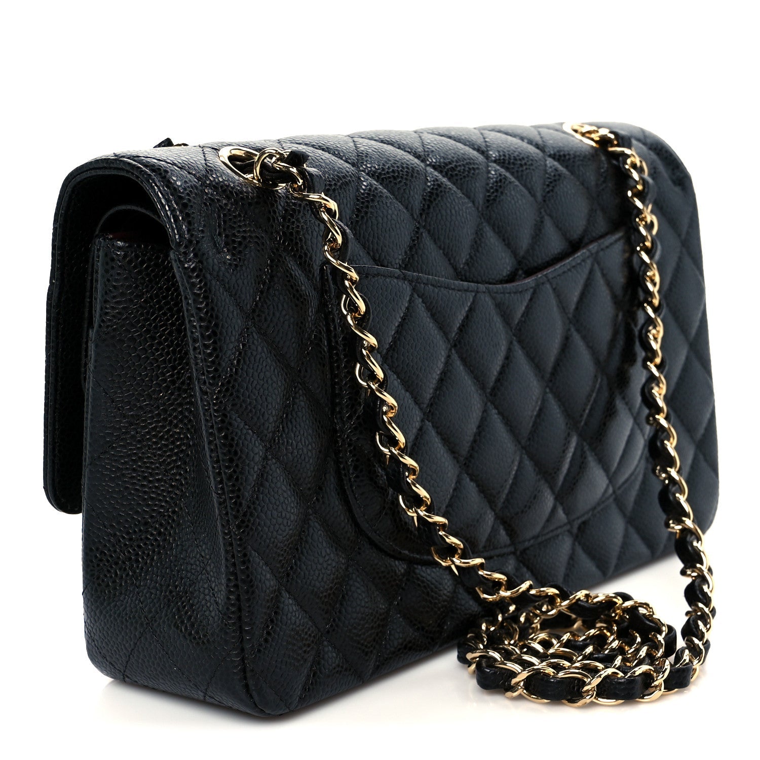 Caviar Quilted Medium Double Flap Black