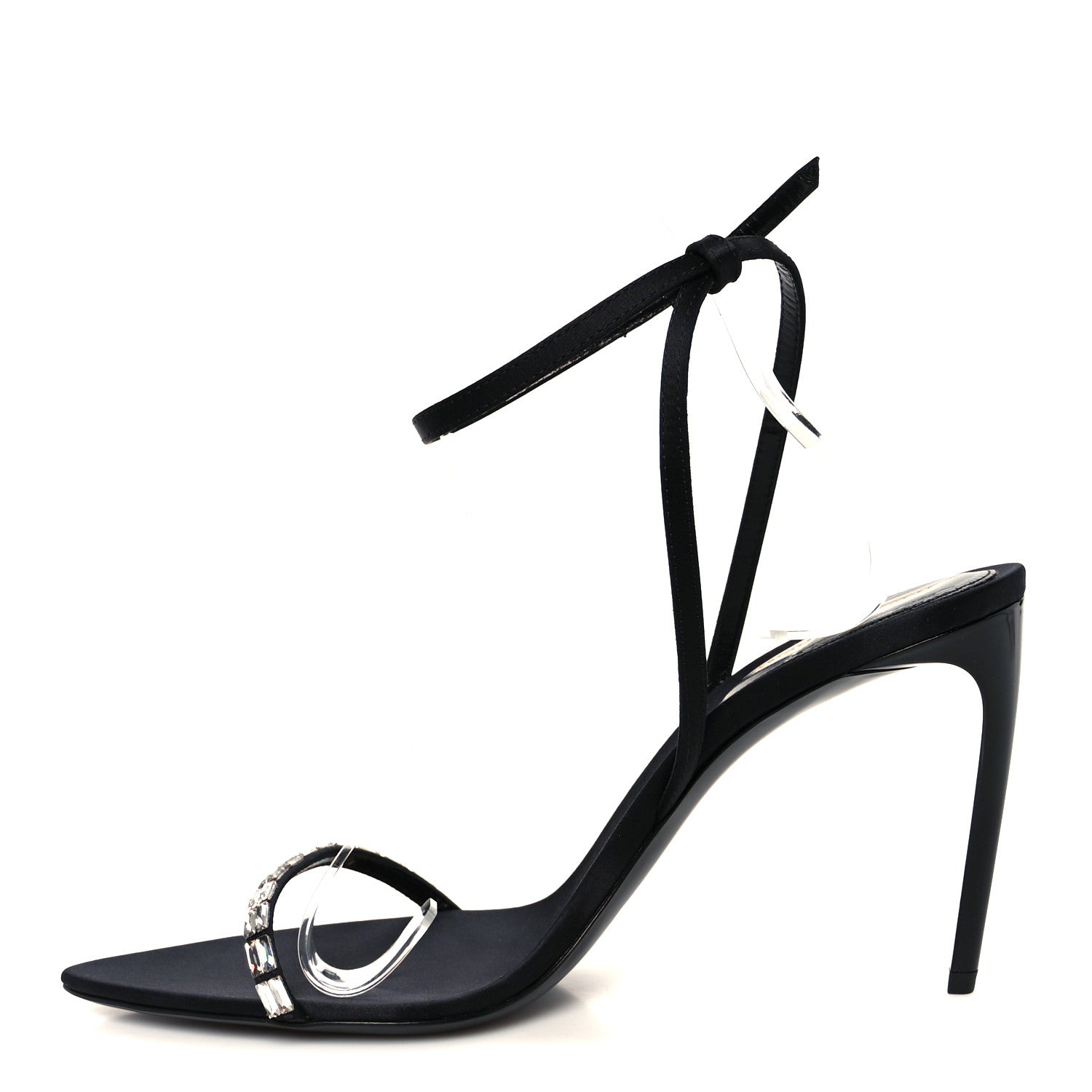 Crepe Satin Crystal New Nuit 90 Ankle Strap Sandals 38.5 Black