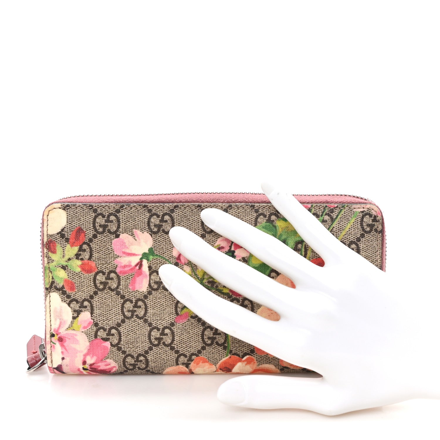 GG Supreme Monogram Blooms Zip Around Wallet Beige Multicolor Dry Rose