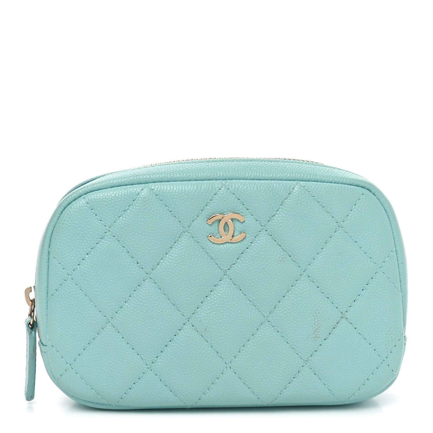 Caviar Quilted Small Curvy Pouch Cosmetic Case Light Blue