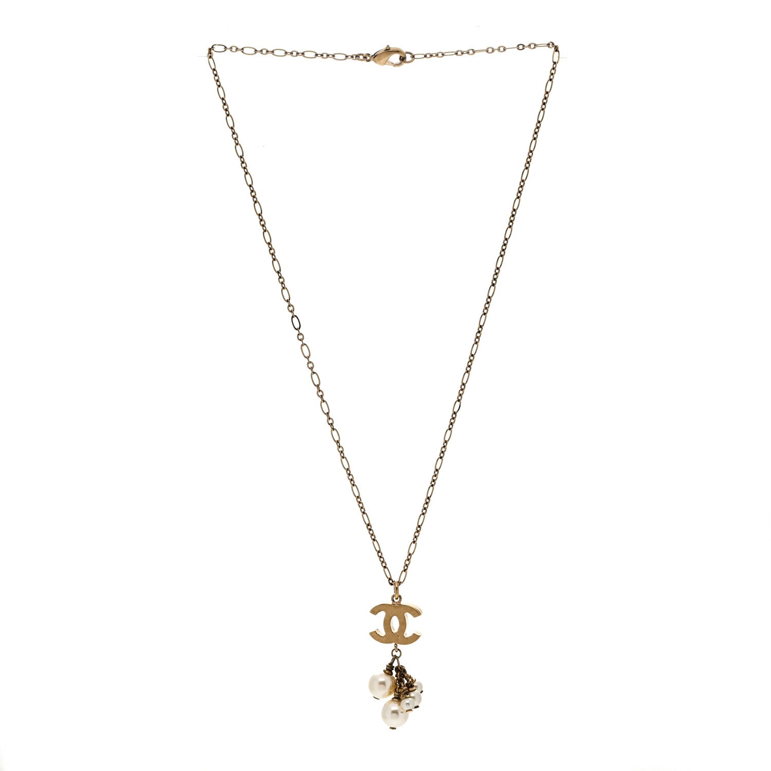 Pearl CC Logo Drop Necklace Gold