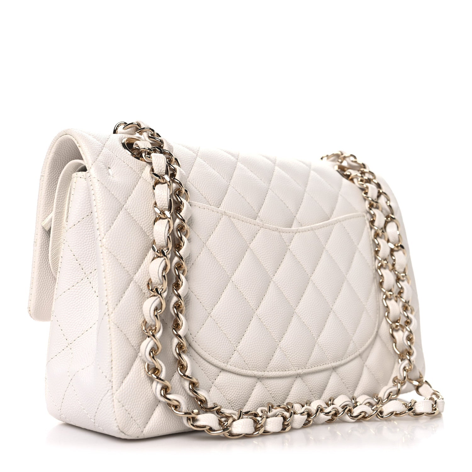 Caviar Quilted Medium Double Flap White