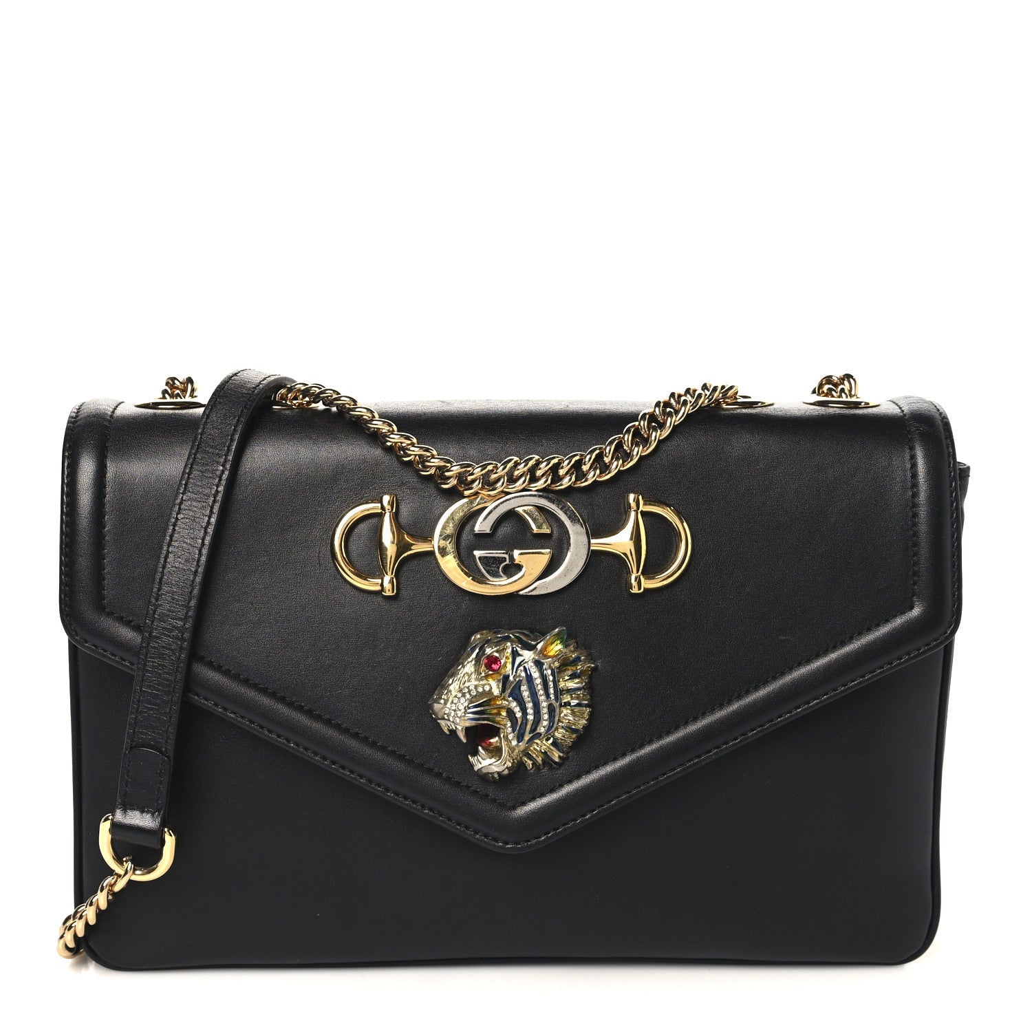 Vitello Palmellato Lux Crystal Medium Rajah Shoulder Bag Black