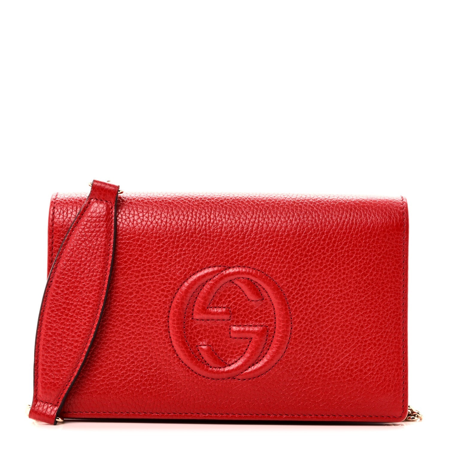Pebbled Calfskin Soho Wallet on Chain Tabasco Red