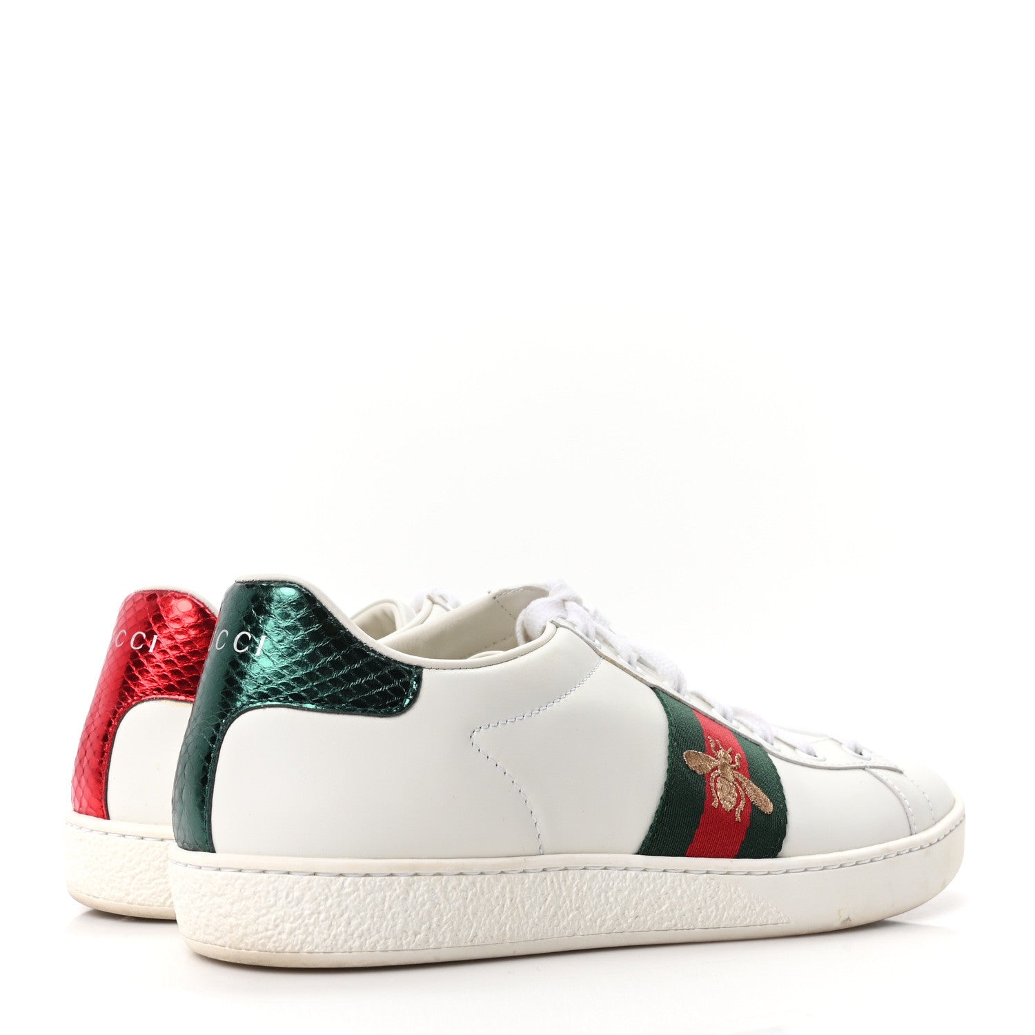 Calfskin Ayers Bee Embroidered Womens Ace Sneakers 37.5 White Green