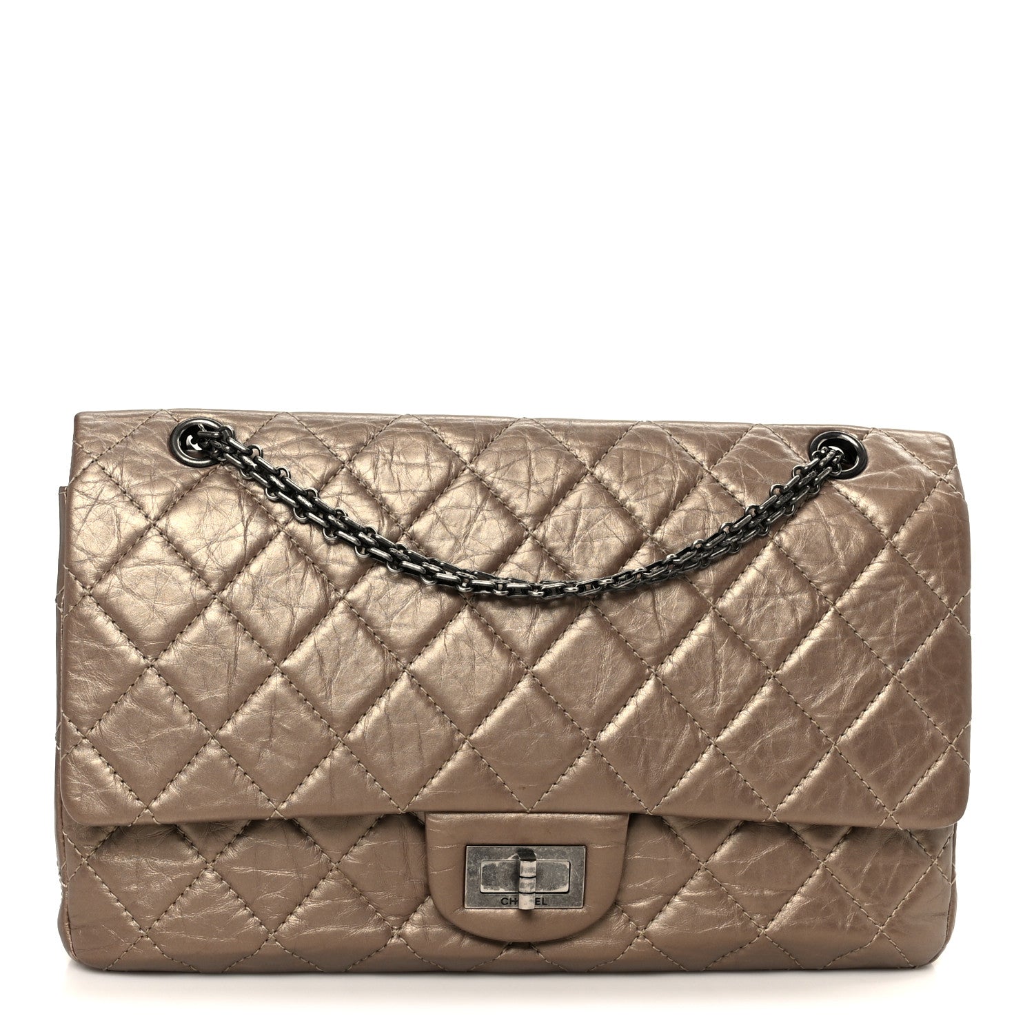 Metallic Aged Calfskin Quilted 2.55 Reissue 227 Flap Dark Gold
