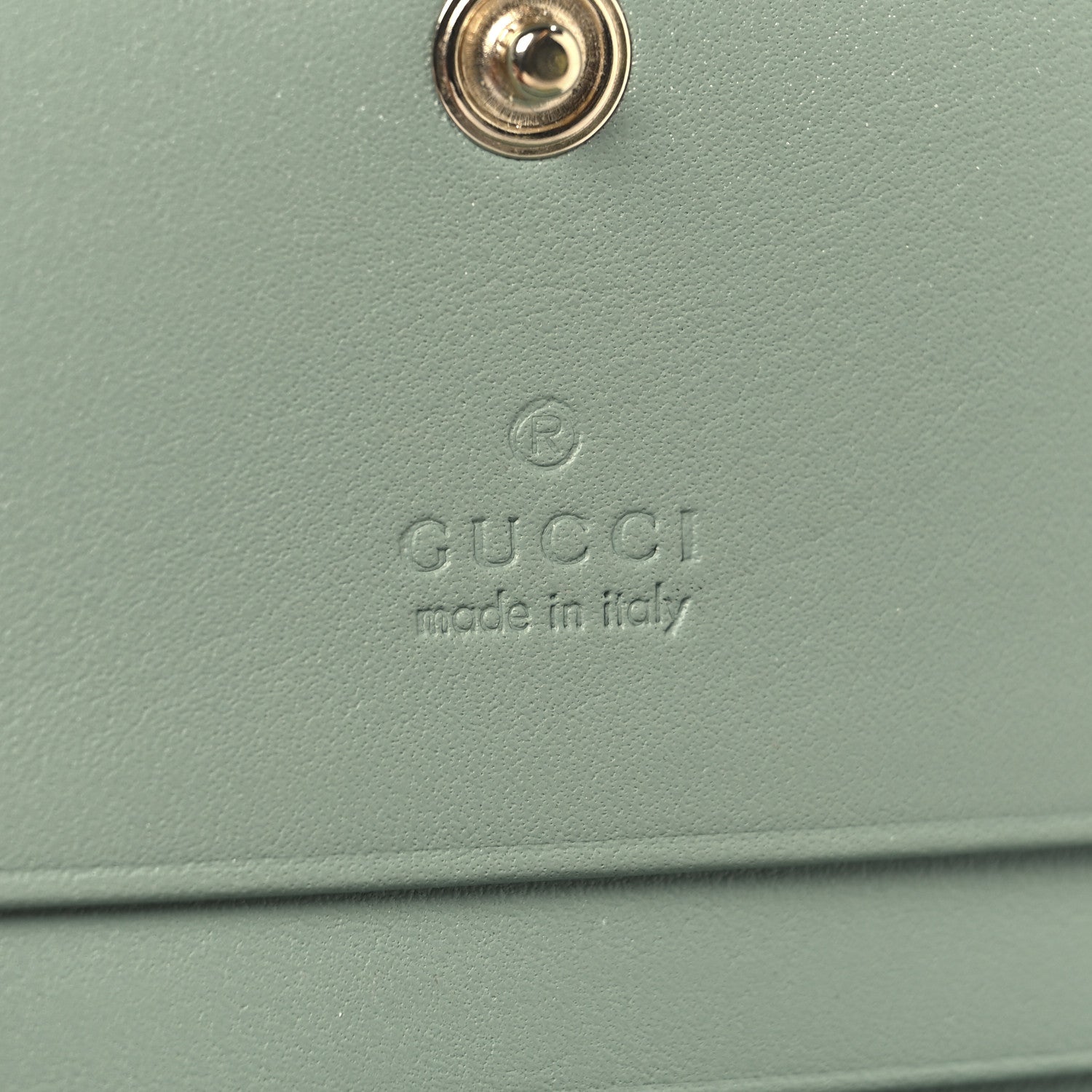 GG Supreme Monogram Textured Calfskin Emblem Mini Wallet Sage Green