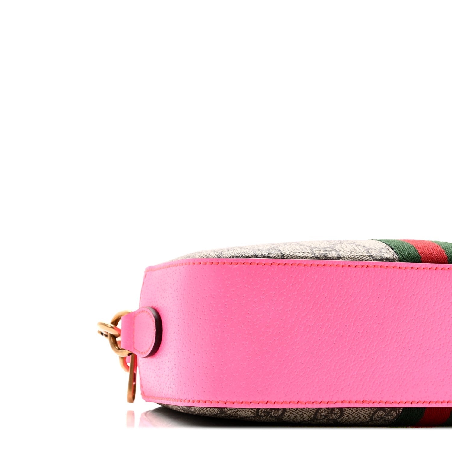 GG Supreme Monogram Textured Dollar Calfskin Web Ophidia Small Crossbody Bag Beige Ebony Fuchsia