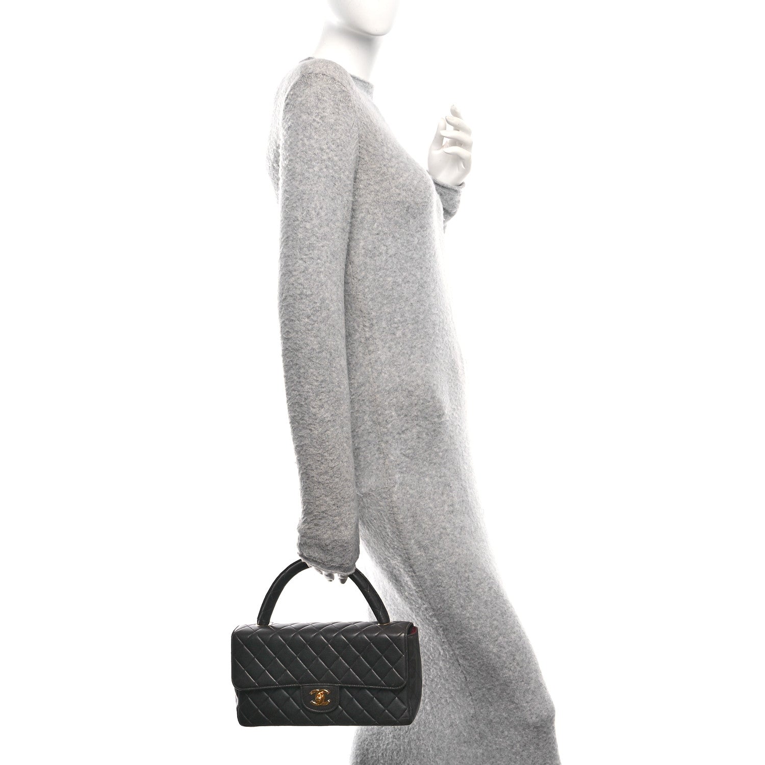 Lambskin Quilted Medium Rectangular Kelly Flap Bag Black