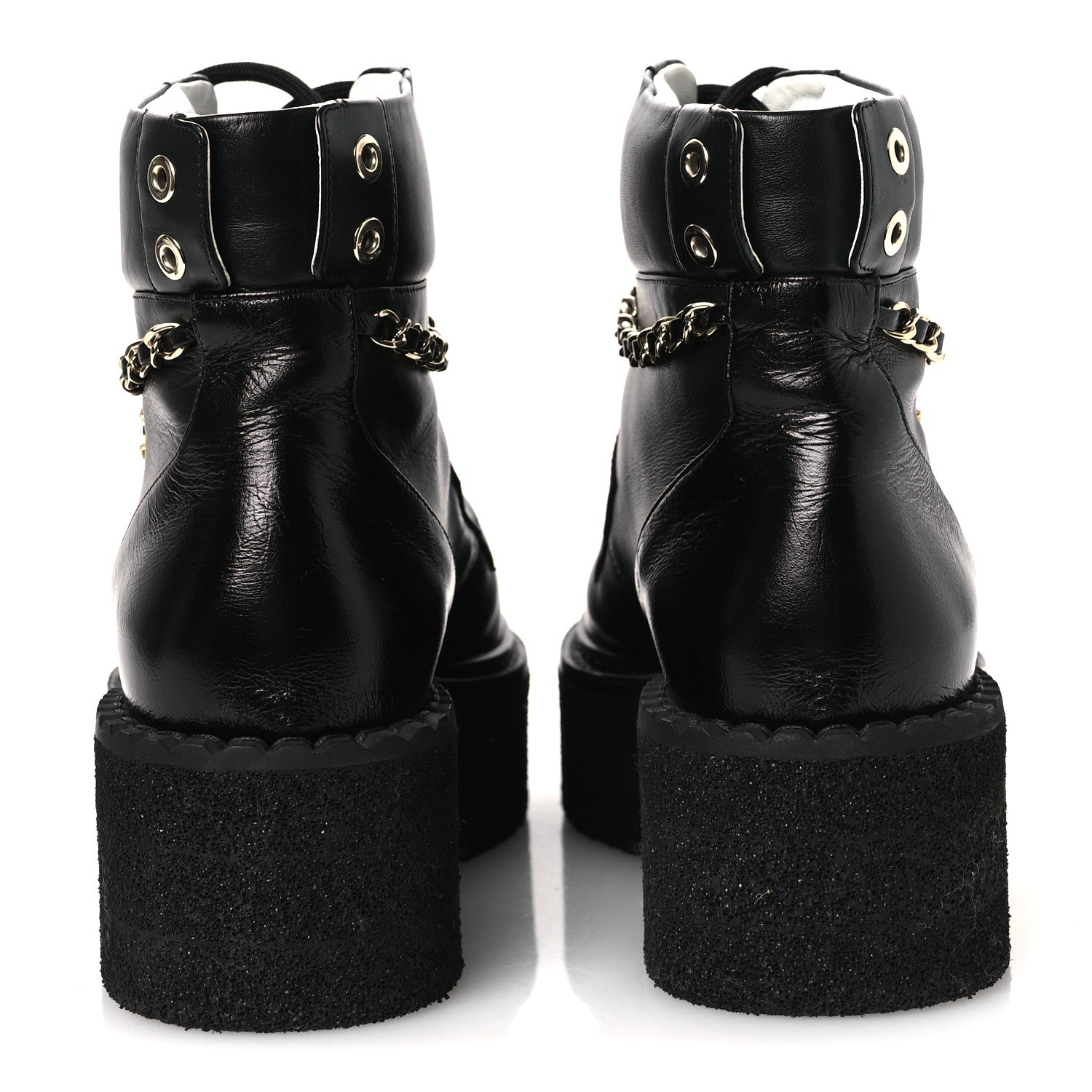 Calfskin Shiny Calfskin Chain Lace Up CC Short Boots 38.5 Black