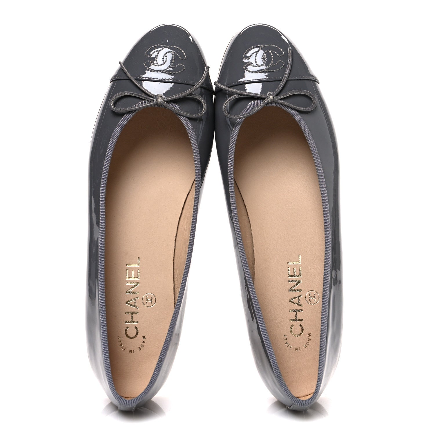 Patent Calfskin CC Cap Toe Ballerina Flats 39.5 Dark Grey