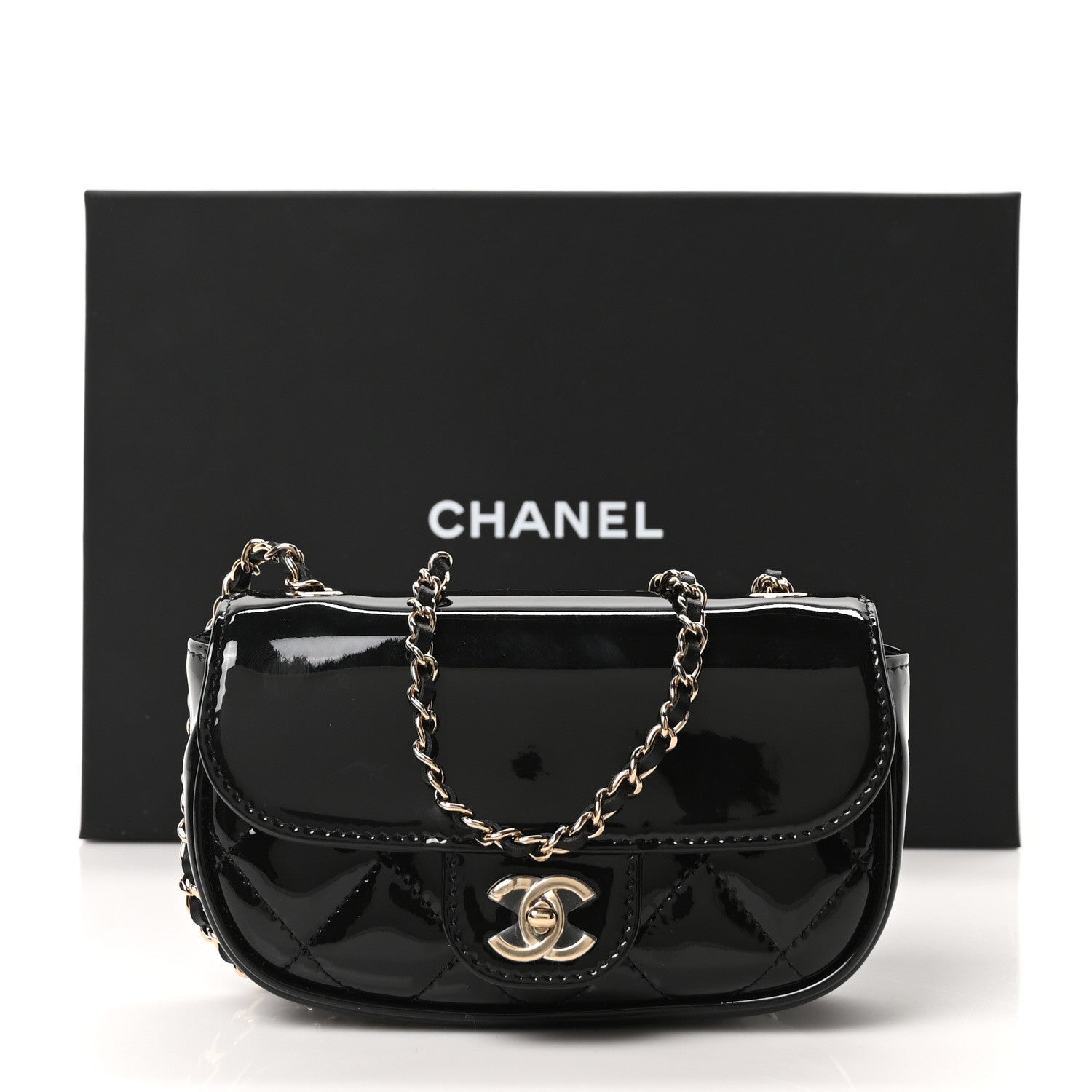 Patent Calfskin Quilted Mini Flap Black